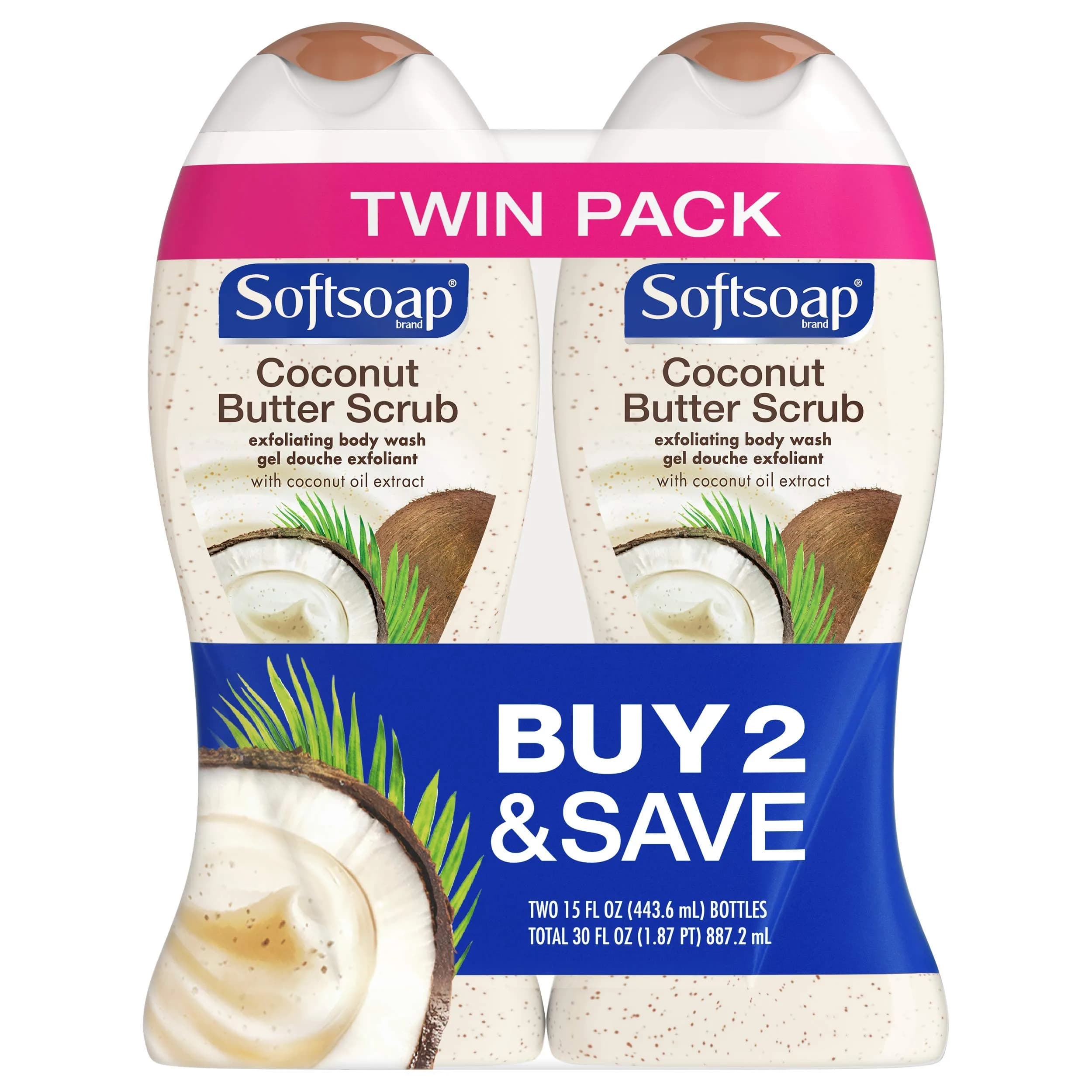 Softsoap Body Butter Coconut Scrub 15 Fl Oz (Pack of 2) | Gentle Daily Exfoliation with Tropical Scent - main product image
