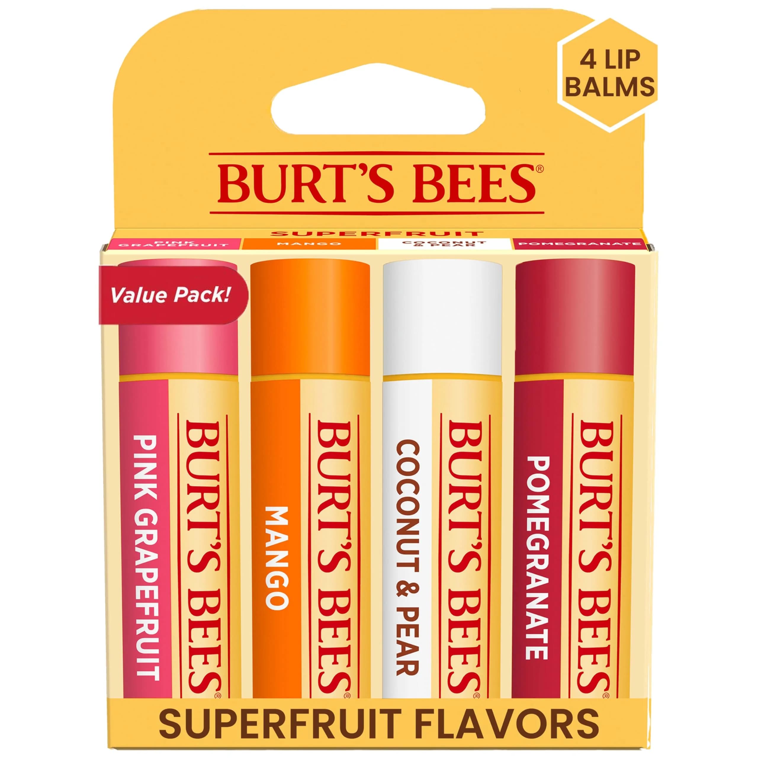 Burt's Bees Natural Moisturizing Lip Balm 4 Count Pack | Superfruit Flavors - main product image
