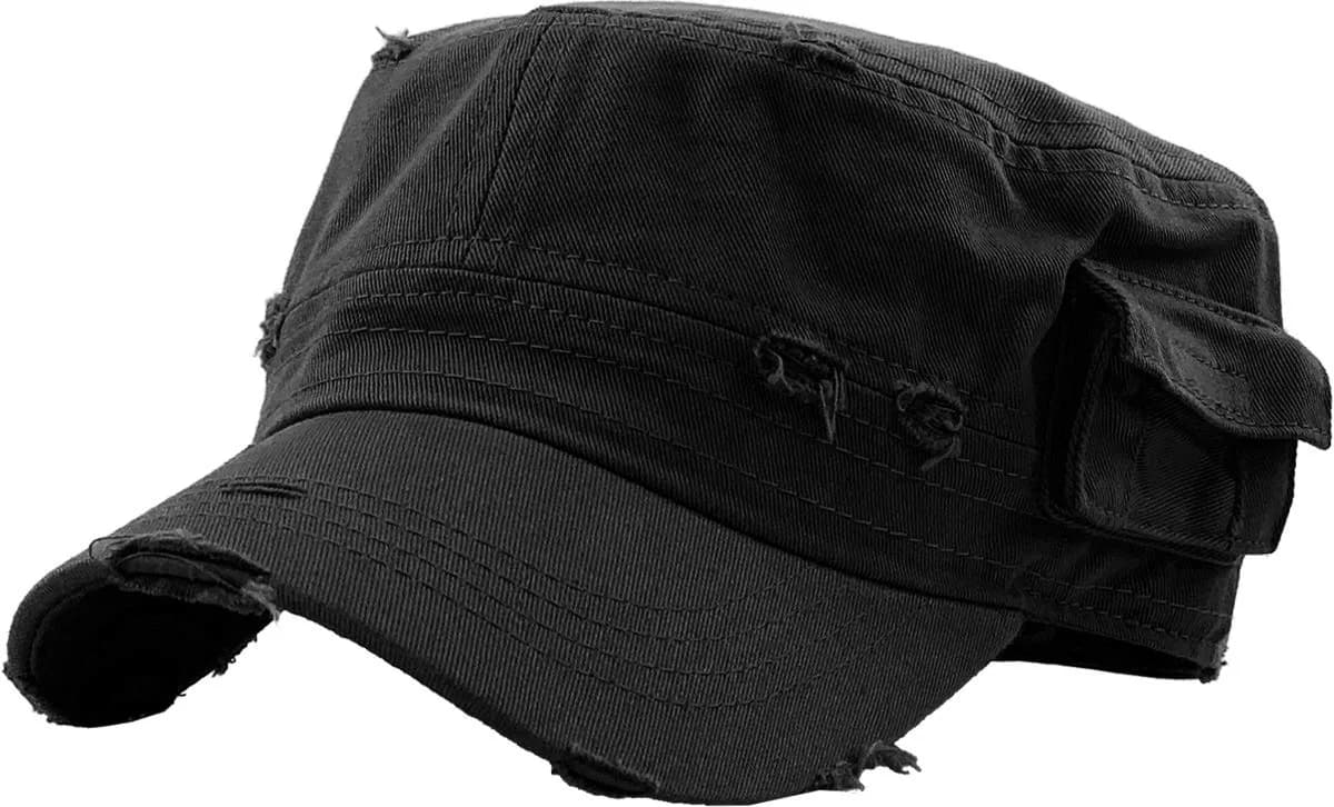 KBETHOS Army Cap XL | Vintage Military Style with Stash Pocket (XL, Black Vintage)