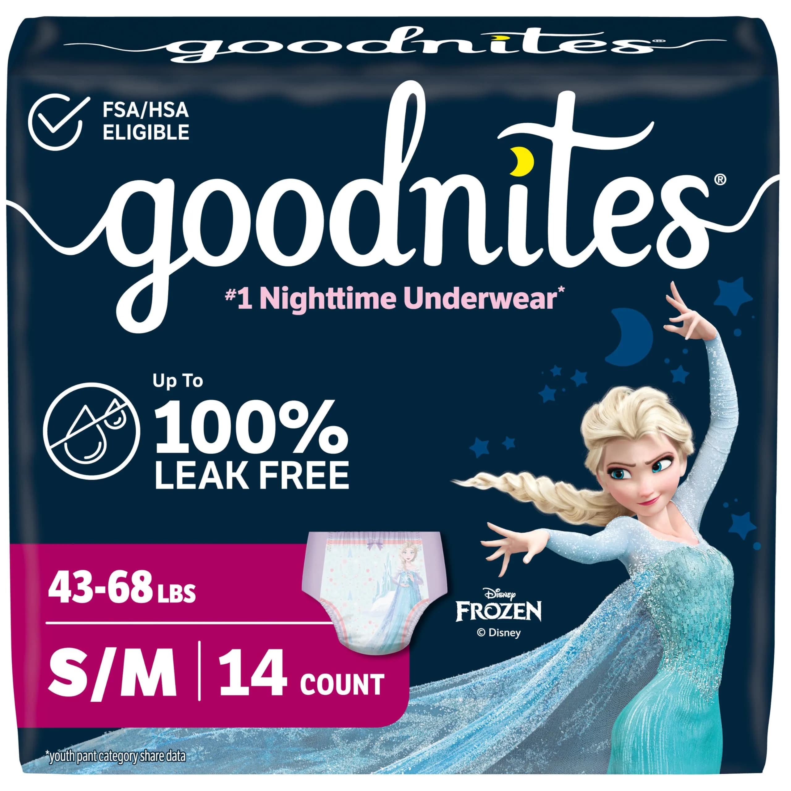 GoodNites Girls' Nighttime Bedwetting Underwear S/M (43-68 lbs) 14 Ct | Dermatologist Tested Incontinence Protector - main product image