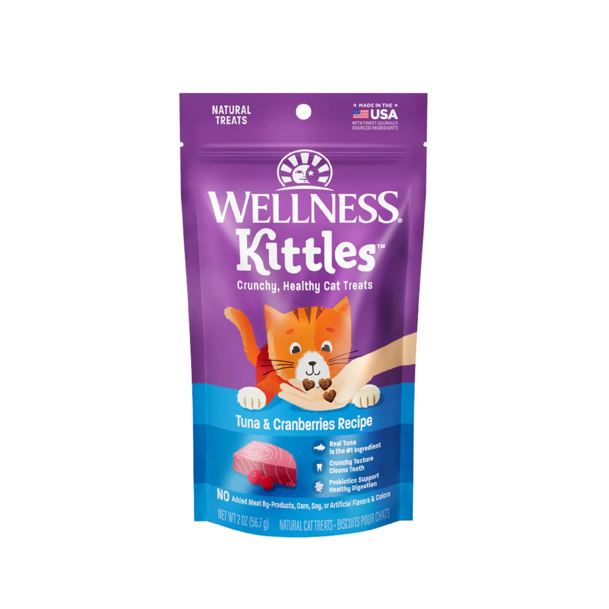 Wellness Kittles Crunchy Cat Treats, Tuna & Cranberry Flavor, 2 oz Bag | Grain-Free Dental Care for All Lifestages - main product image