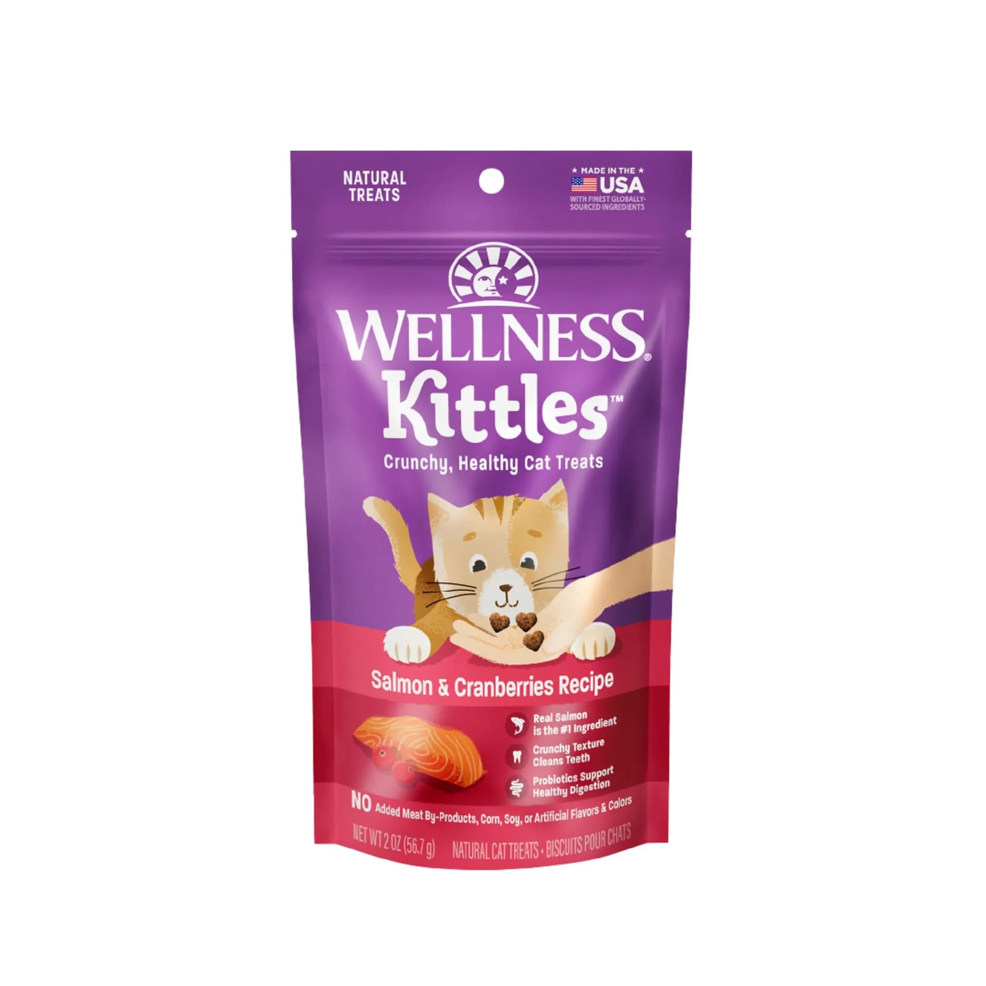 Wellness Kittles Crunchy Cat Treats Salmon & Cranberry Flavor 56g (2 oz) | Grain-Free Dental Care - main product image