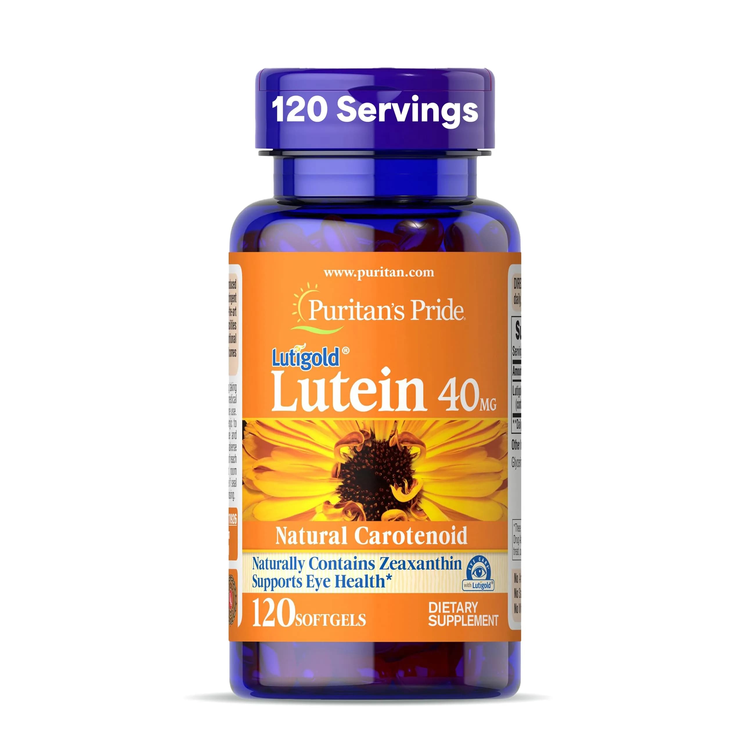 Puritan's Pride Premium Lutigold Lutein 40mg Softgels (120 Count) | Supports Eye Health & Filters Blue Light - main product image