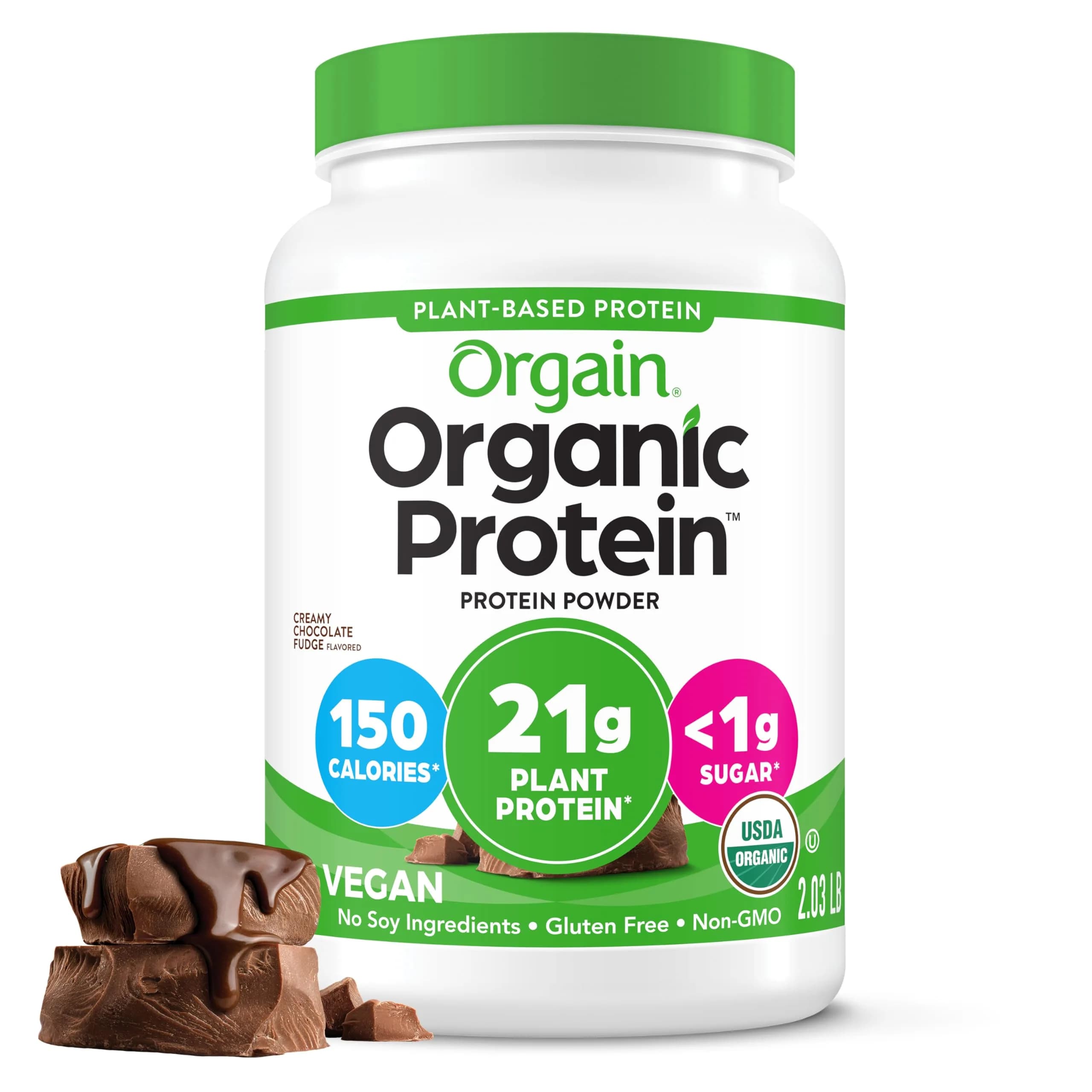 Orgain Organic Vegan Protein Powder Creamy Chocolate Fudge 2.03 lb | 21g Plant Protein Per Serving - main product image