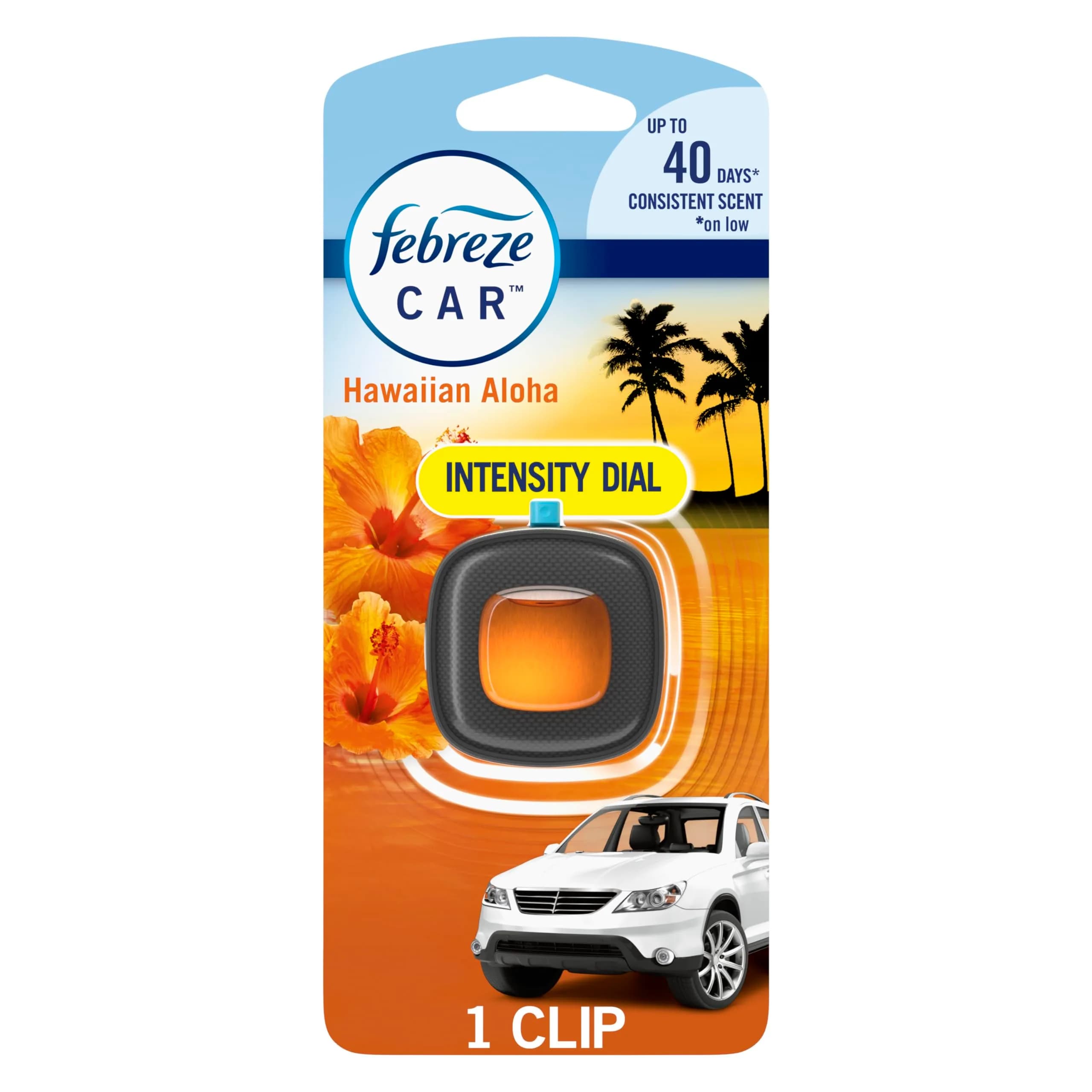 Febreze Car Vent Clip Air Freshener Hawaiian Aloha, 0.06 oz (1.8 ml) | Fights Car Odors for 30 Days - main product image