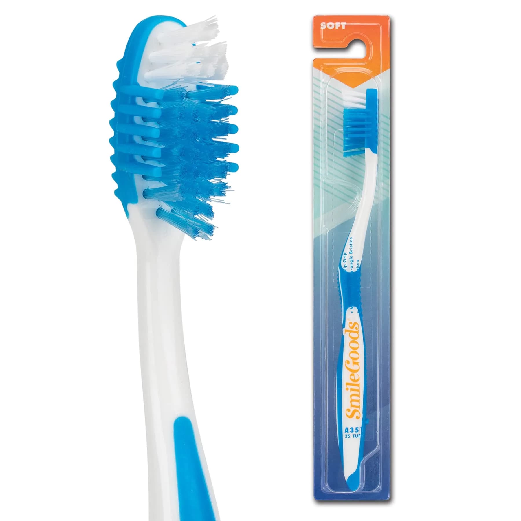 Practicon SmileGoods A351 Toothbrush 35 Tuft Soft Bristle | Individually Packaged, Assorted Colors, Bulk Pack of 72