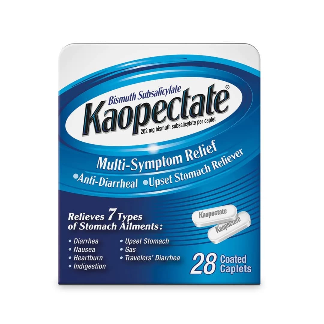 Kaopectate Multi-Symptom Anti-Diarrheal & Upset Stomach Reliever, 28 Caplets, White | Fast Relief for GI Discomfort - main product image