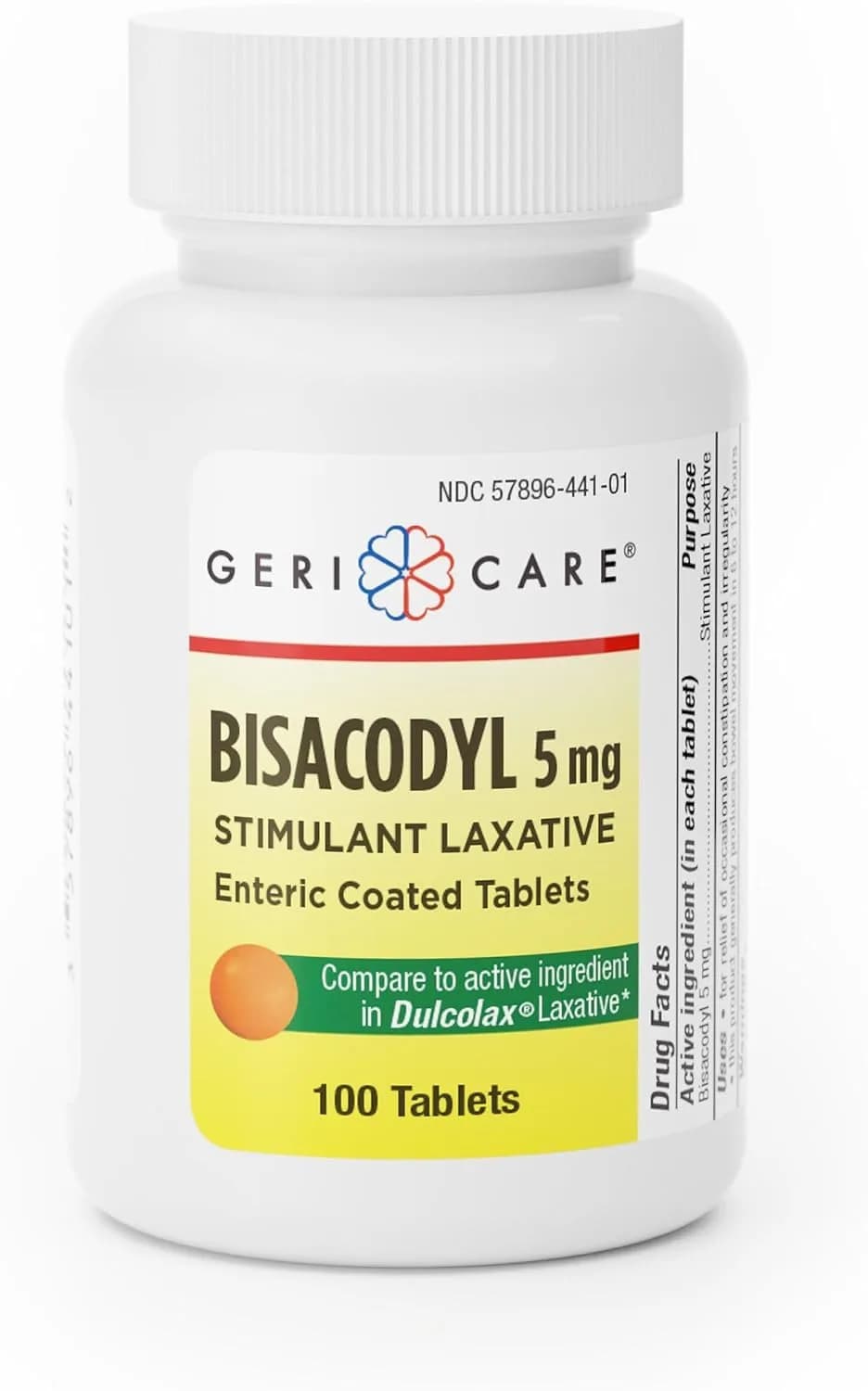 GeriCare Bisacodyl 5 mg Coated Tablets | Gentle Overnight Constipation Relief (100 Count)