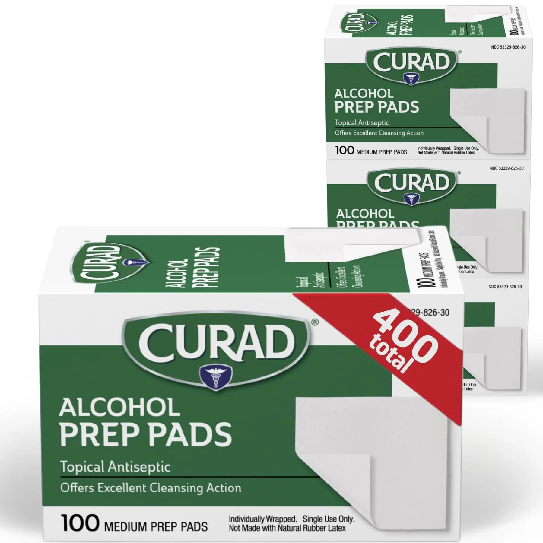 Curad Alcohol Prep Pads Medium Individually Wrapped 400 Count | Sterile Isopropyl Alcohol Wipes for First Aid - main product image