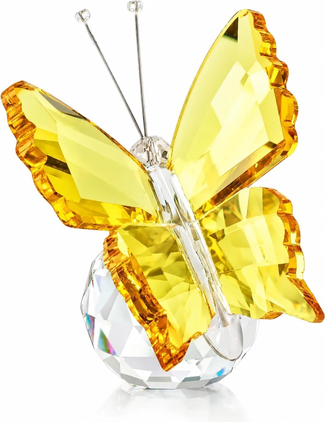 H&D Crystal Flying Butterfly with Crystal Ball Base | Handmade Glass Ornament for Home & Gift (2.1x1.8x2.0 in)
