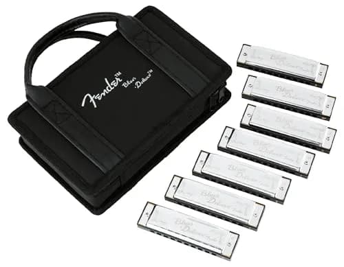 Fender Blues Deluxe Diatonic 10-Hole Harmonica Set with Case, Pack of 7 | Classic Tone for Blues, Folk, Country - main product image