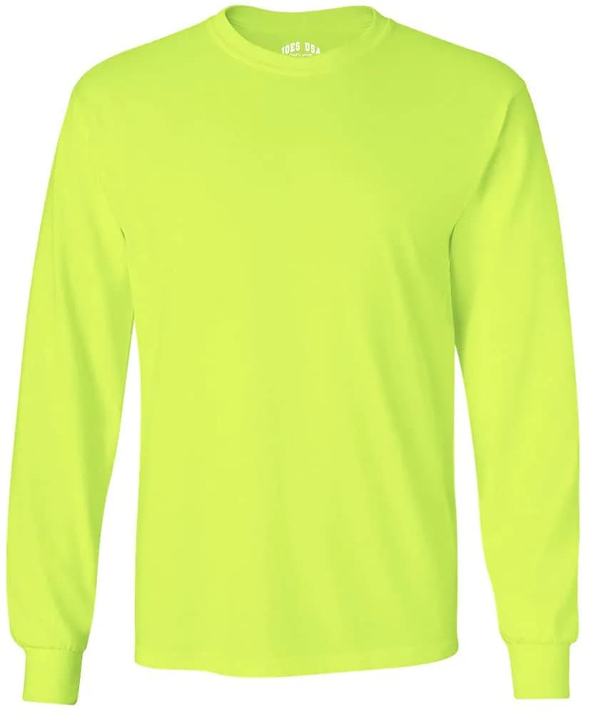 Joe's USA Long Sleeve Cotton T-Shirt Safety Green 2XL | Heavyweight 6.1oz, Comfortable Fit