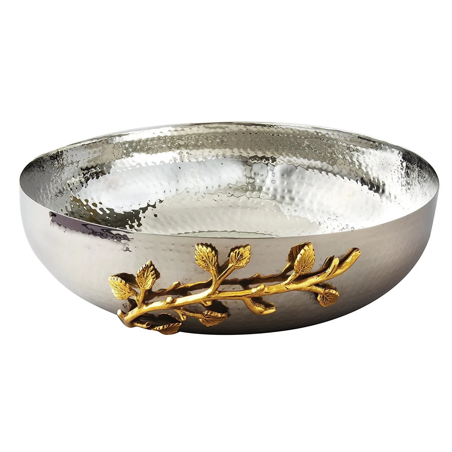 Elegance Golden Vine Hammered Salad Bowl 12-Inch | Silver/Gold Stainless Steel, Elegant Design