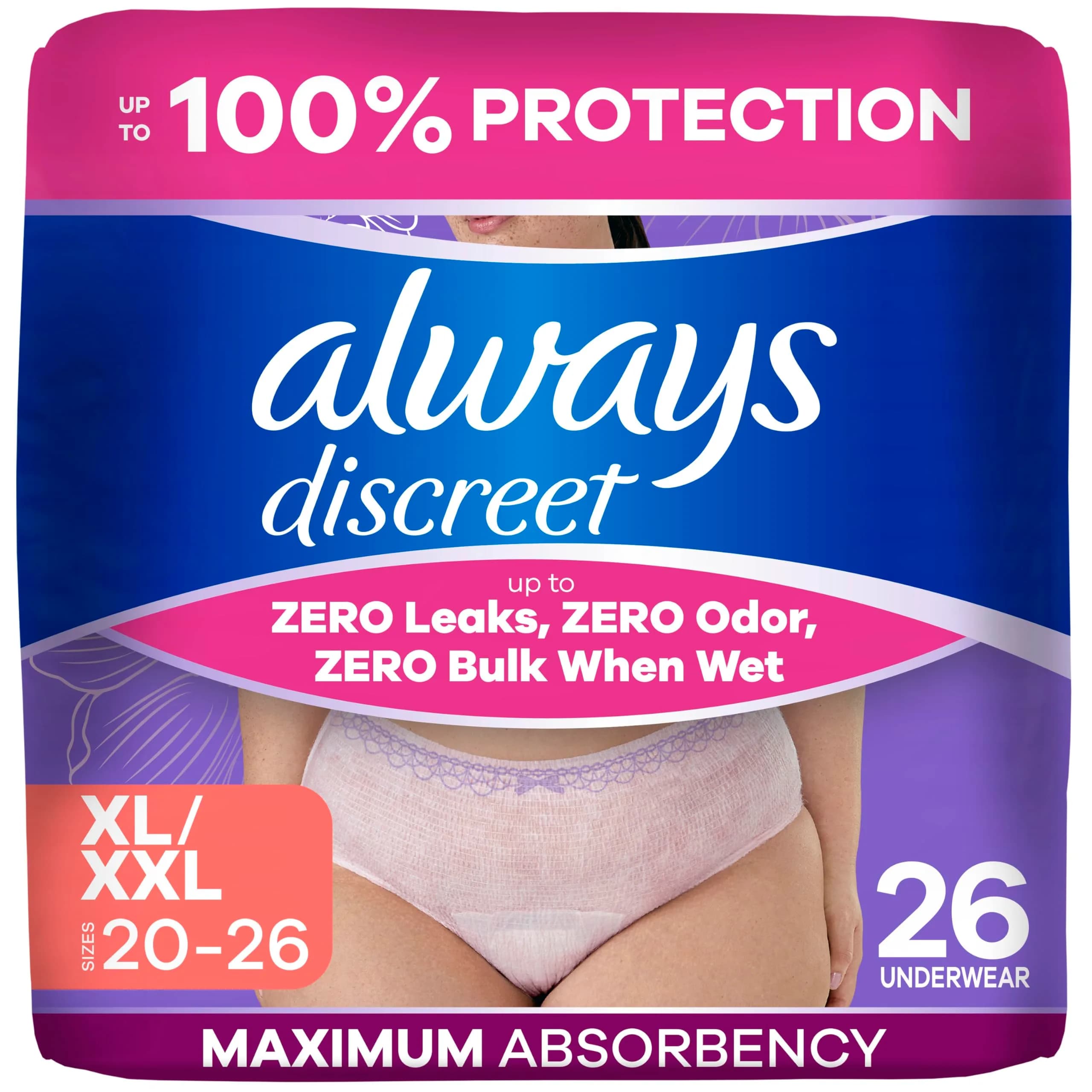 Always Discreet Women's Incontinence Underwear XL Violet | Max Absorbency 12-Hour Protection - main product image