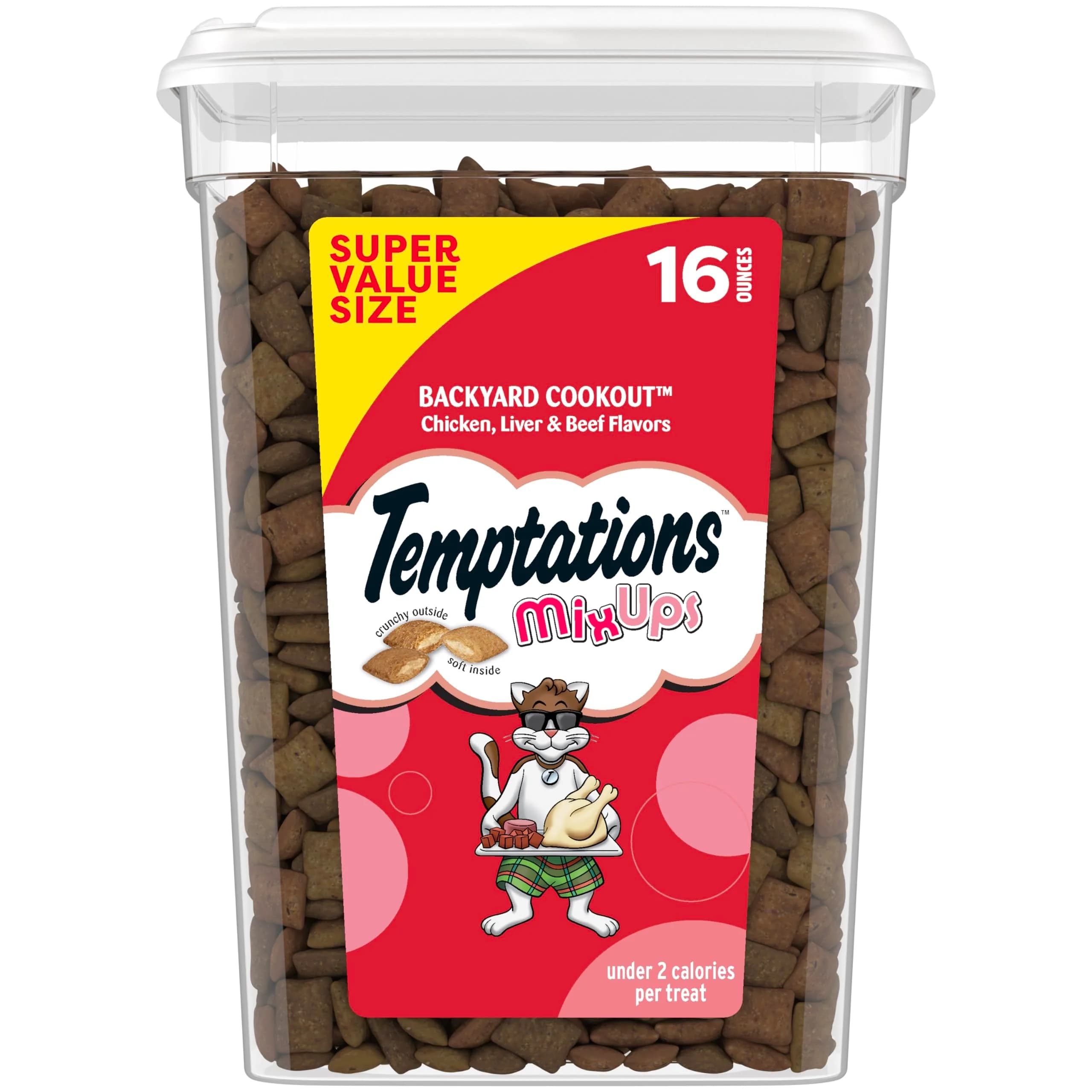 Temptations MixUps Crunchy and Soft Cat Treats, Cookout Flavor, 454g (16 oz) | Trifecta of Chicken, Liver & Beef Flavors - main product image