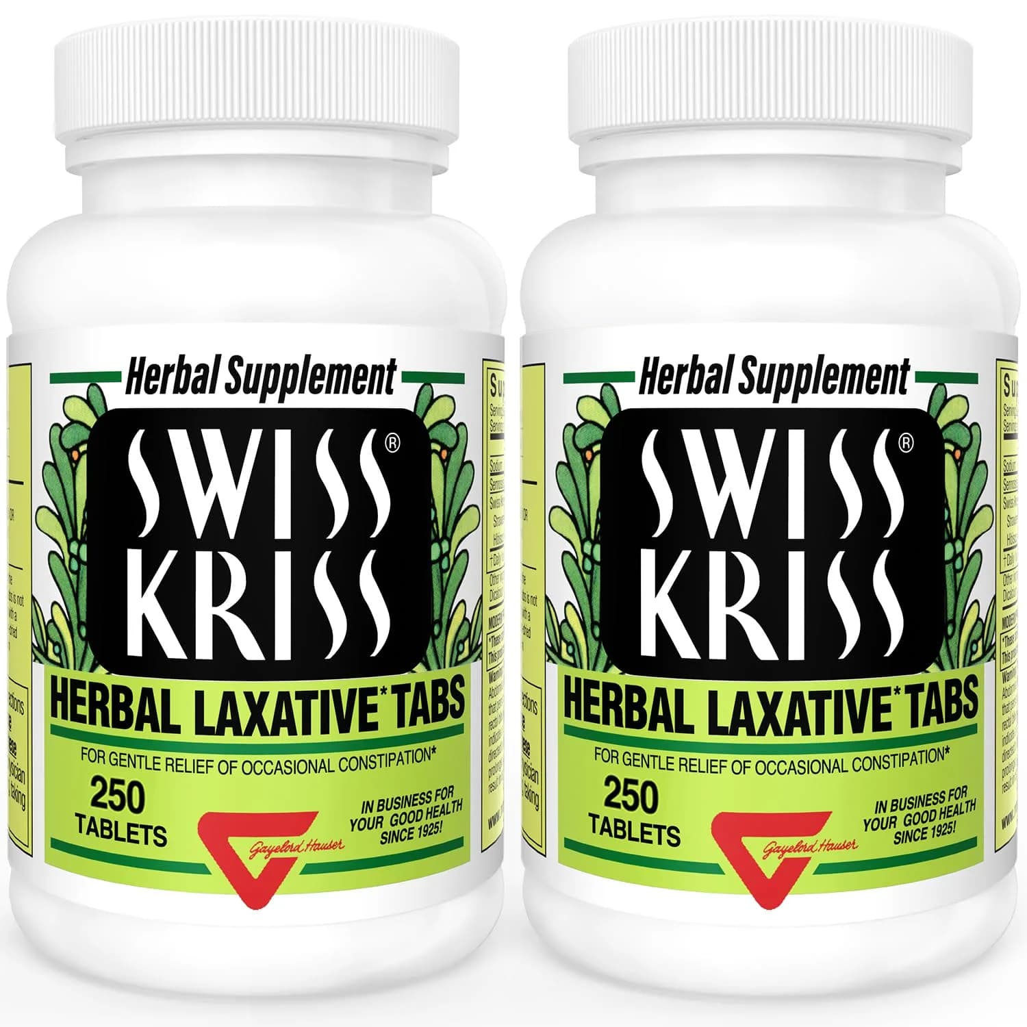Swiss Kriss Herbal Laxative Tablets 250 Count (Pack of 2) | Gentle Constipation Relief in 6-12 Hours - main product image