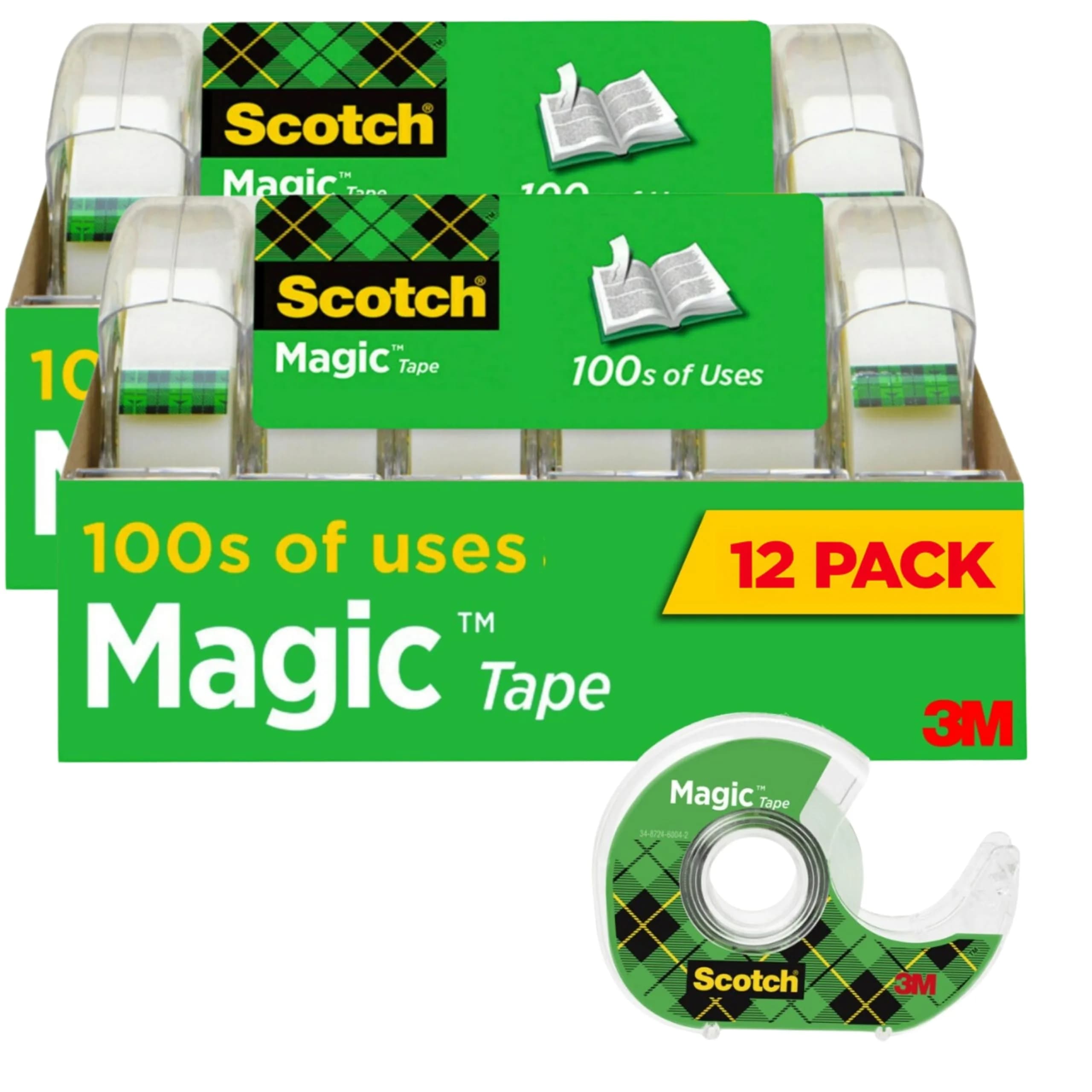 Scotch Magic Tape Value Pack with Dispensers, 12 Rolls (3/4 in x 350 in each) | Invisible Matte Finish Adhesive Tape - main product image