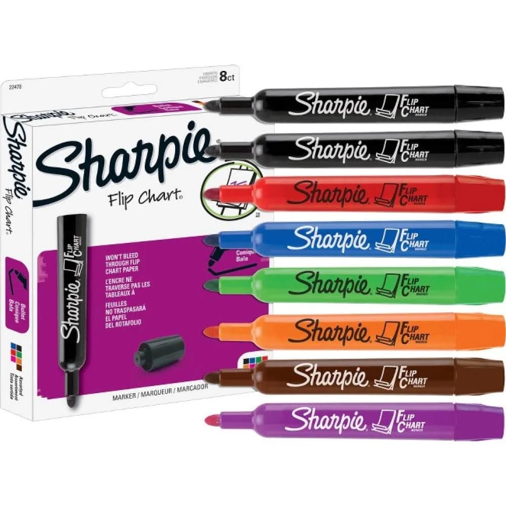 Sharpie Flip Chart Markers, Assorted Colors, 12 Packs of 8 (22478) | Bullet Tip, Permanent Ink - main product image