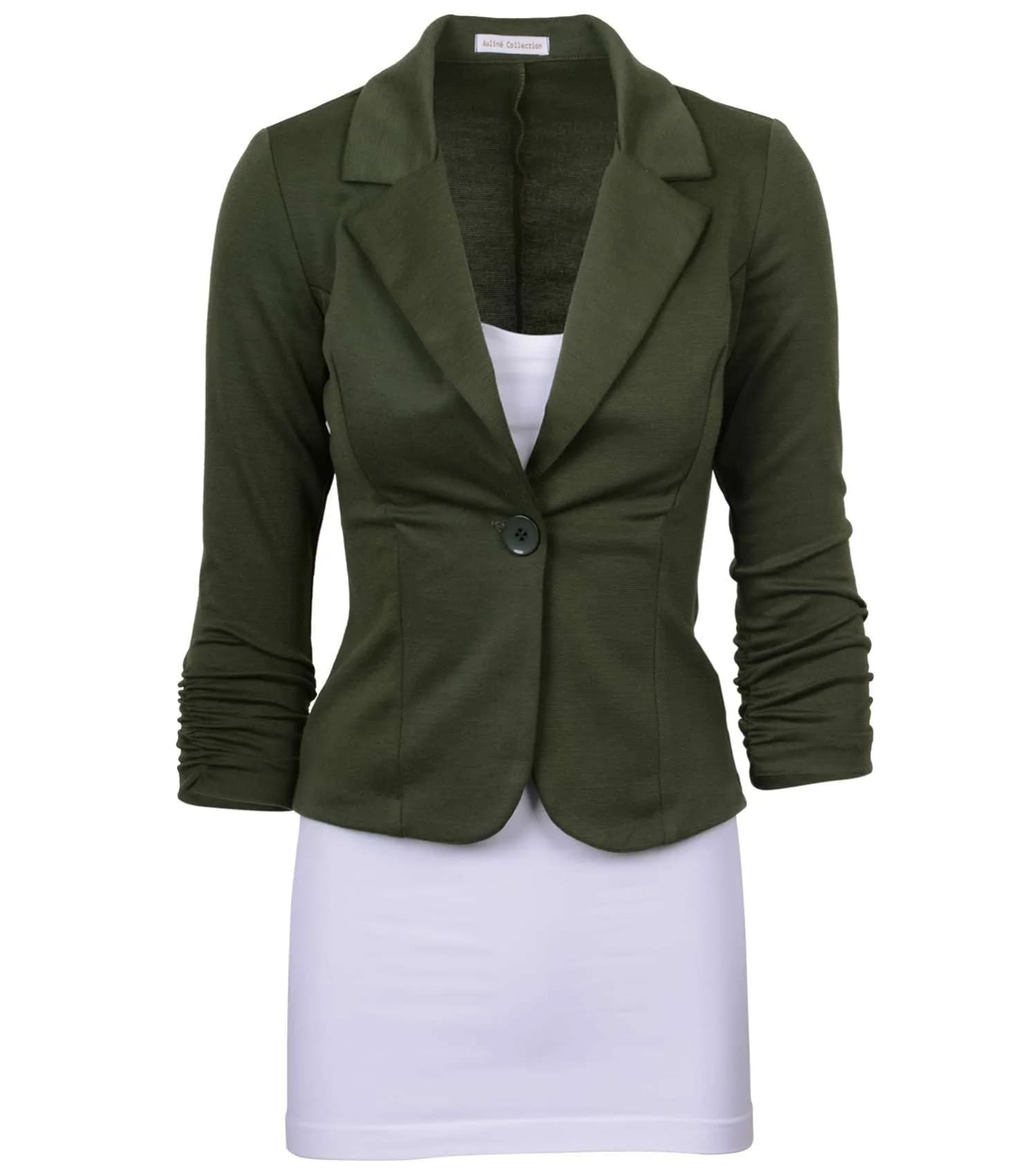 Auliné Collection Women's Casual Work Solid Color Knit Blazer Olive Green 2X | Lightweight, Stretchy & Versatile
