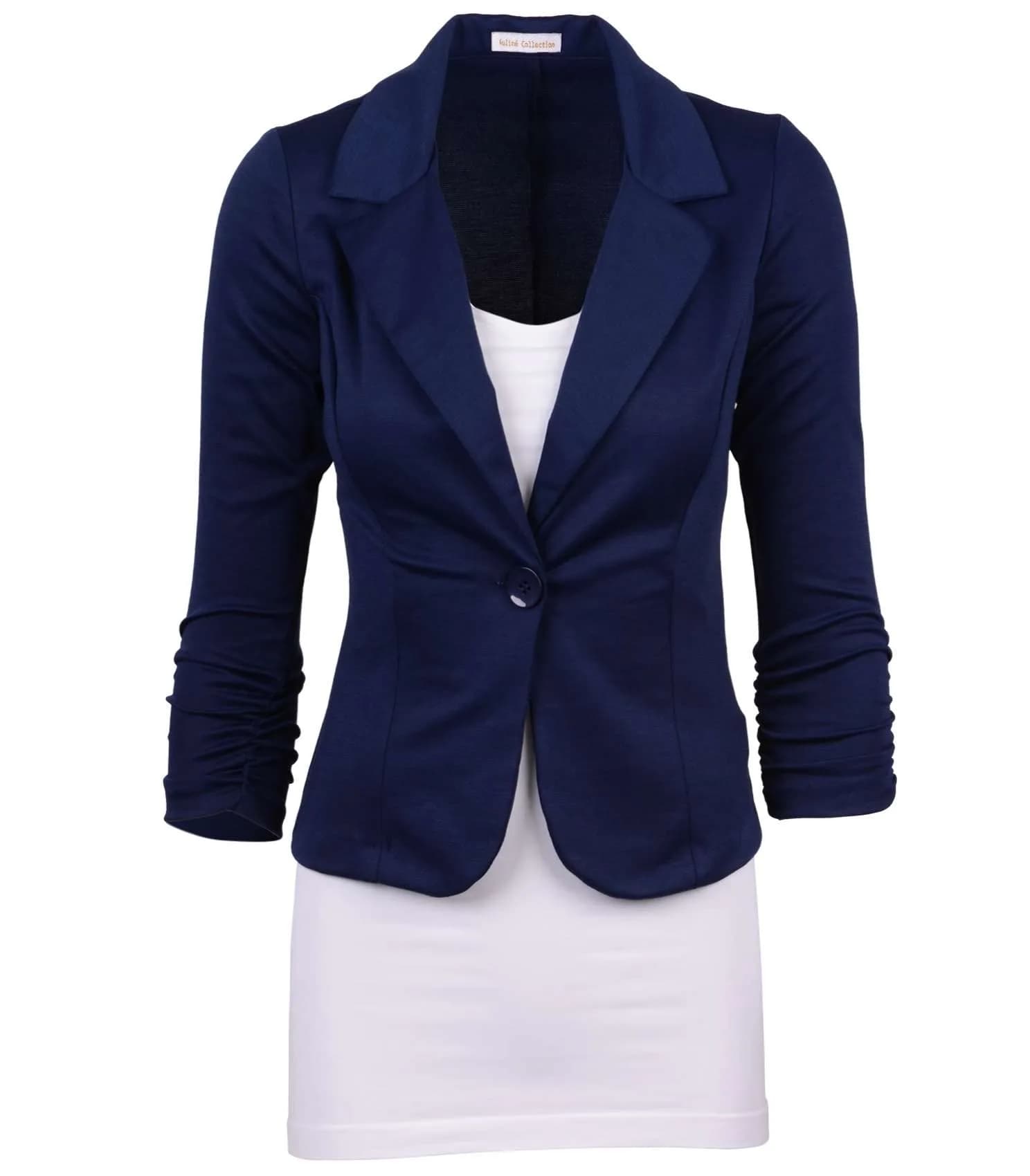 Auliné Collection Women's Casual Work Solid Color Knit Blazer Navy Blue Medium | Versatile lightweight blazer for office & casual wear