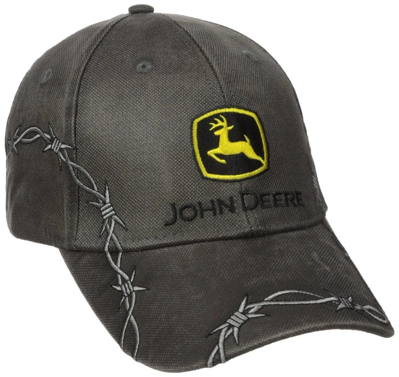 John Deere Embroidered Waxed Cotton Baseball Hat Charcoal | Barbwire Stitching - main product image
