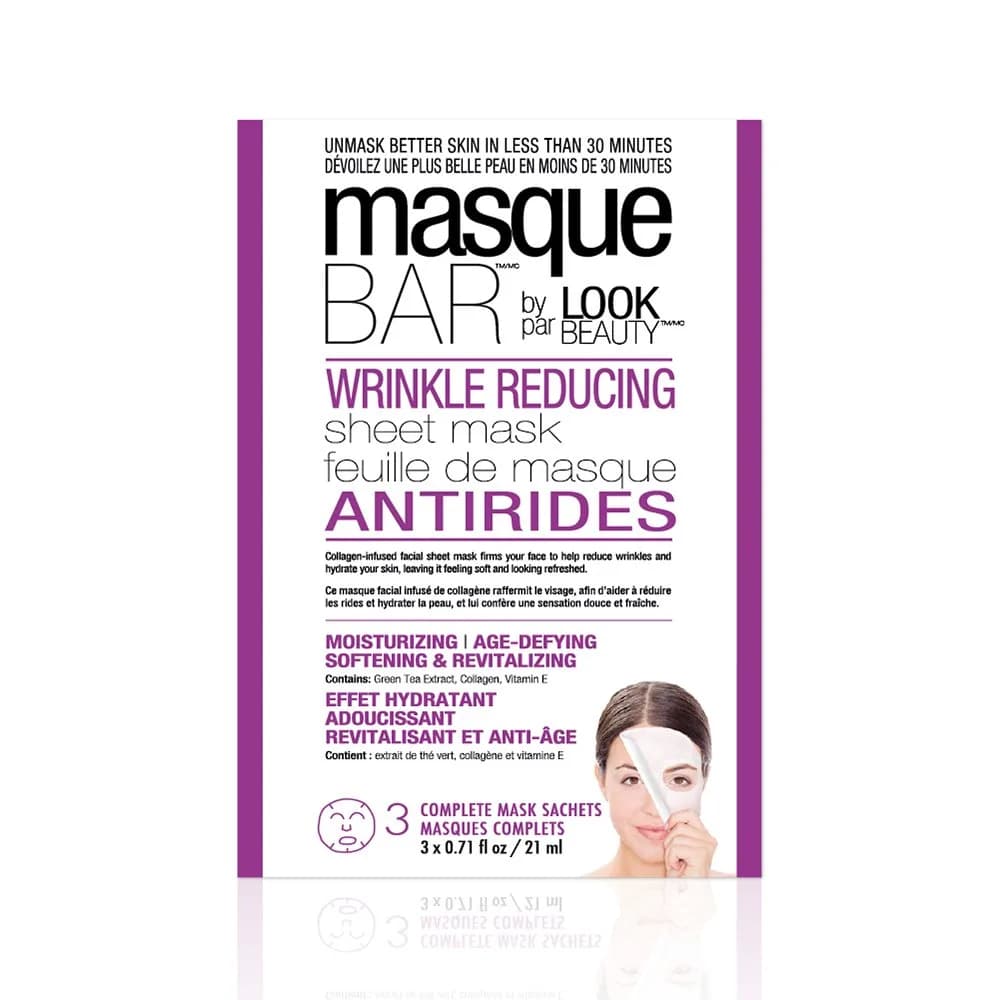 masque BAR Wrinkle Reducing Sheet Mask - 3 Pack | Collagen-infused, Hydrates & Firms | Made in South Korea