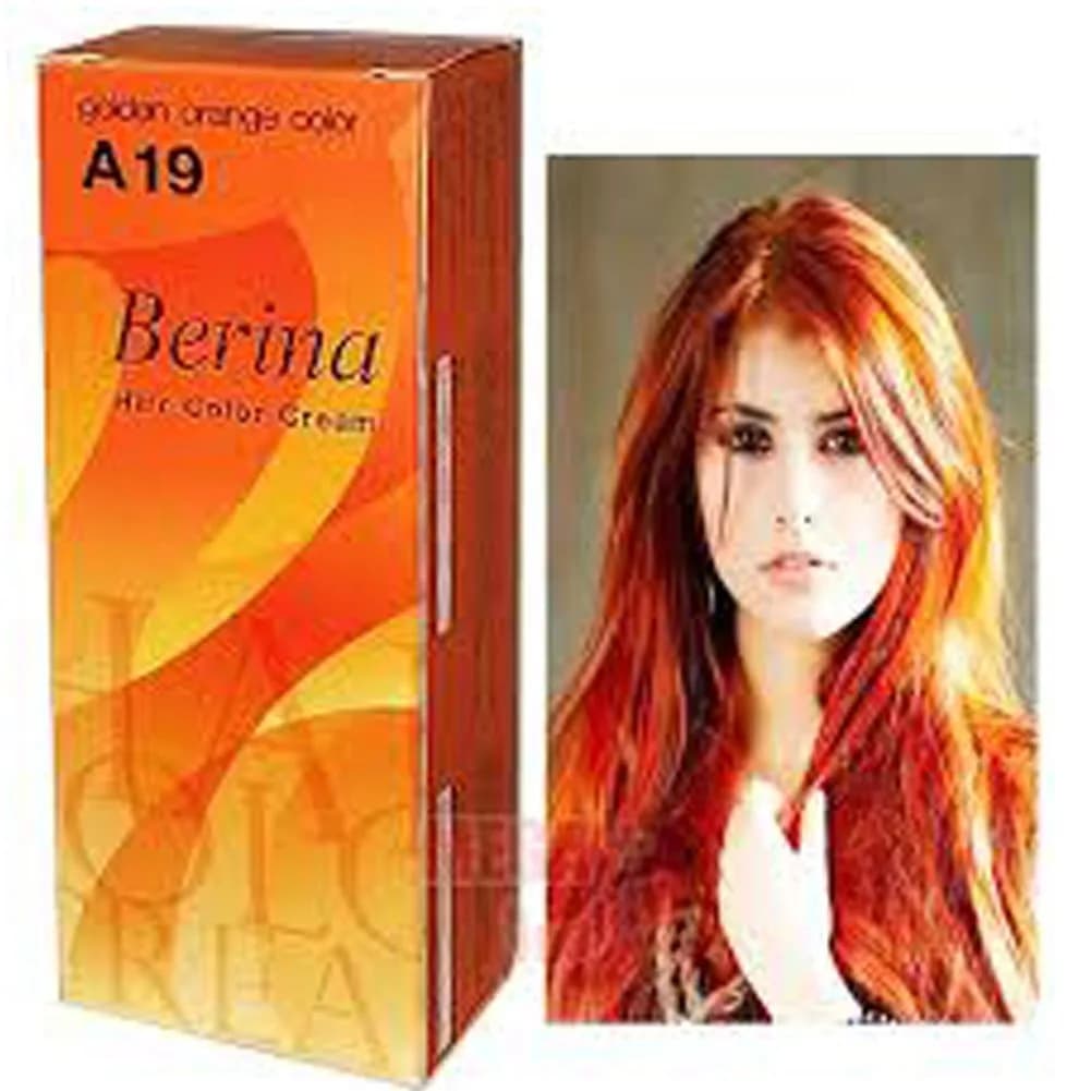 Berina Permanent Hair Dye Color Cream # A19 Golden Orange 1 Count | Long-Lasting Vibrant Shade with Easy Application