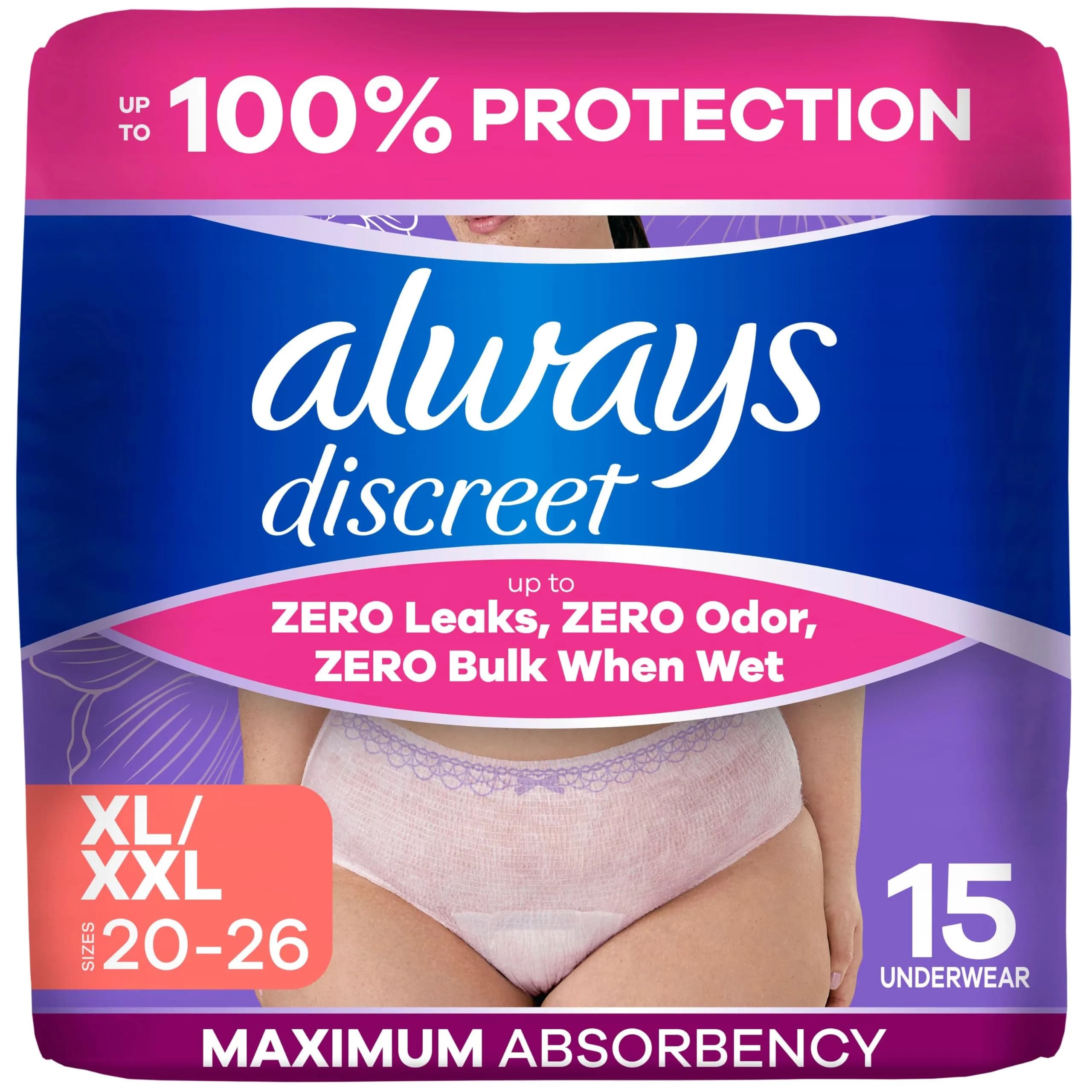 Always Discreet Incontinence Underwear for Women, Maximum Absorbency, XL, 15 Count | USA Imported Postpartum Essentials - main product image