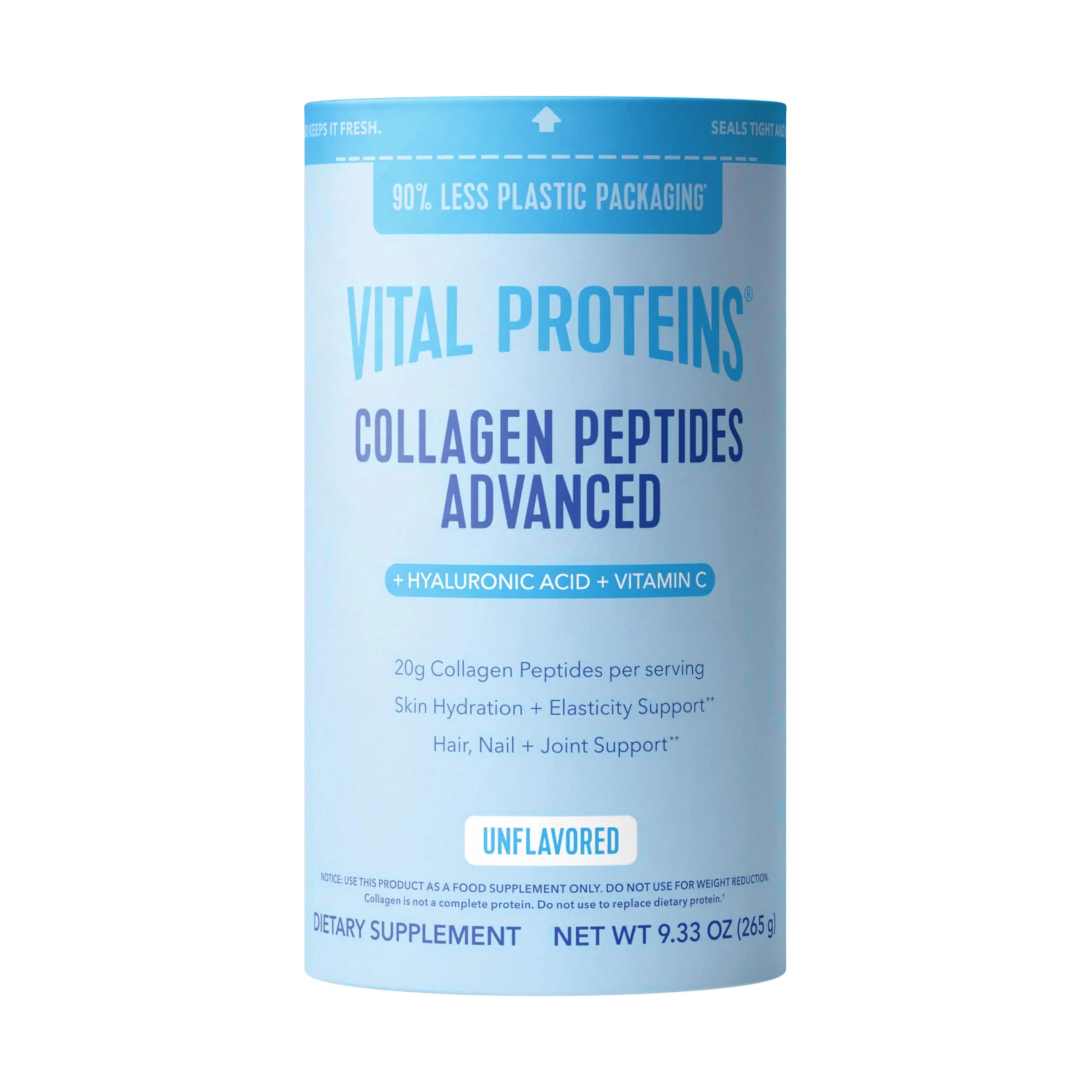 Vital Proteins Collagen Peptides Powder Advanced with Hyaluronic Acid & Vitamin C, Unflavored 267ml (9.33 Oz) | Supports Skin Hydration & Collagen Production - main product image