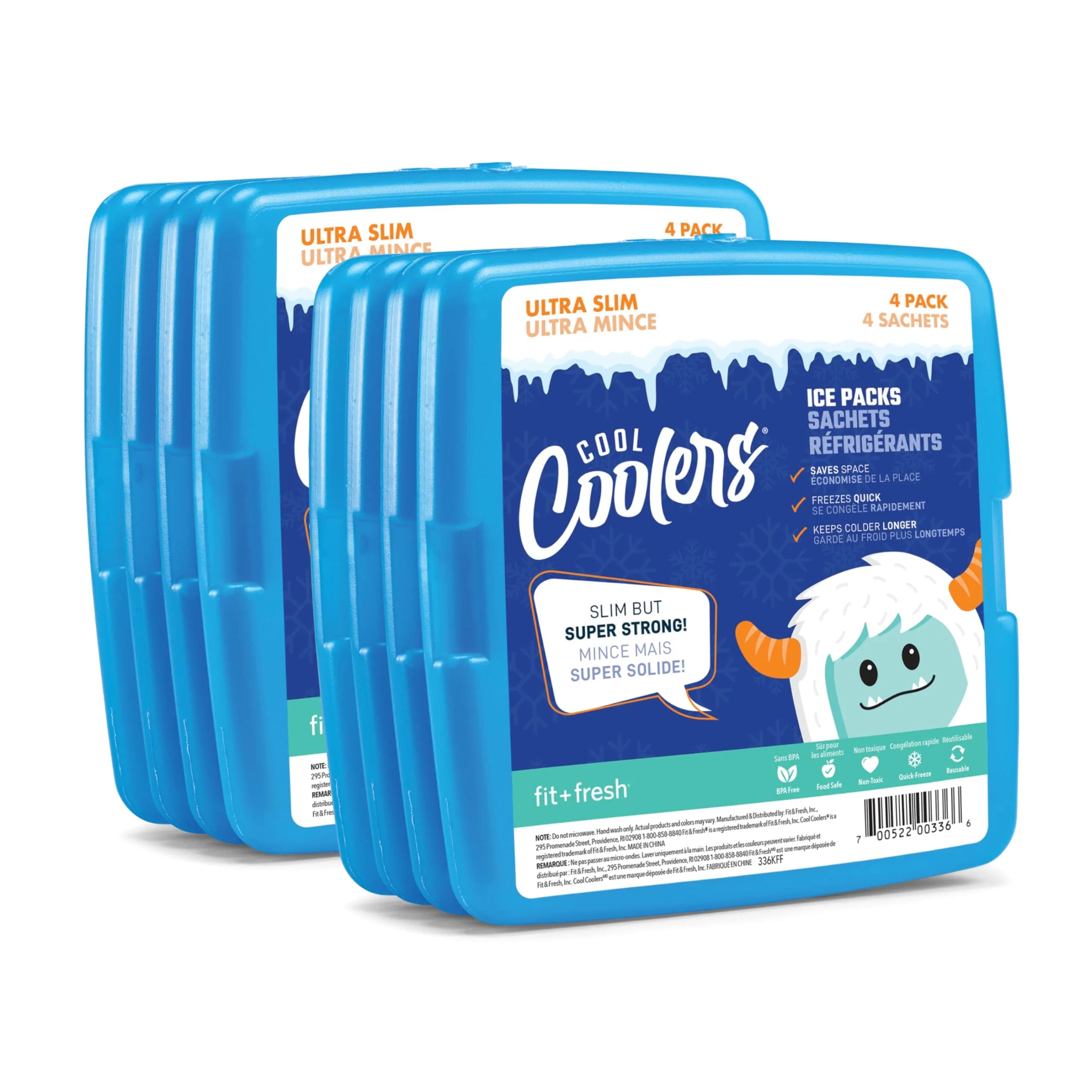Fit & Fresh Cool Coolers Kids Ice Packs 8 Pack Blue | Slim, Reusable & Long-Lasting Ice Packs for Lunch & Camping