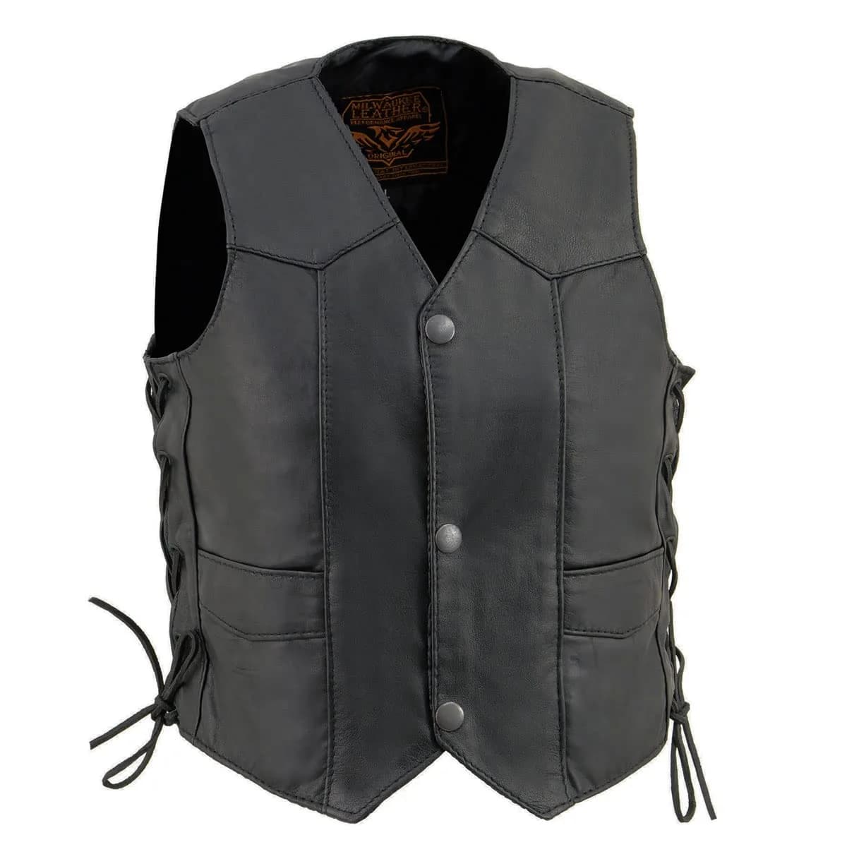 Milwaukee Leather SH2011L Kids Black Classic Side Lace Leather Vest Medium | High-Grade Leather, Classic Style, All Seasons