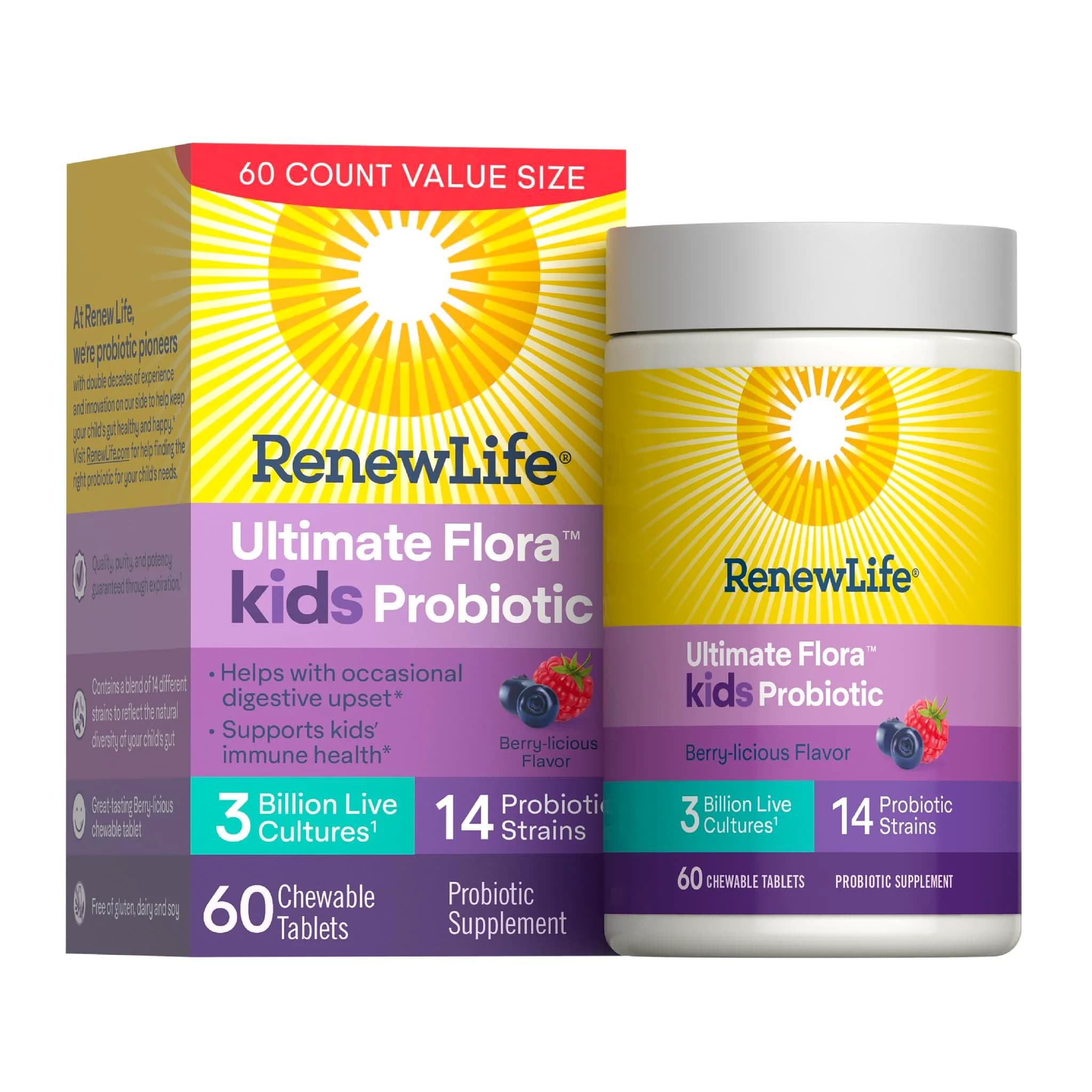 Renew Life Ultimate Flora Kids Probiotic Chewables 60 Count | Supports Digestive & Immune Health - main product image