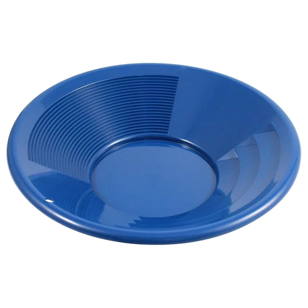 SE 14 Inch Gold Panning Pan with Dual Riffles | Blue Plastic Mining Tool - main product image