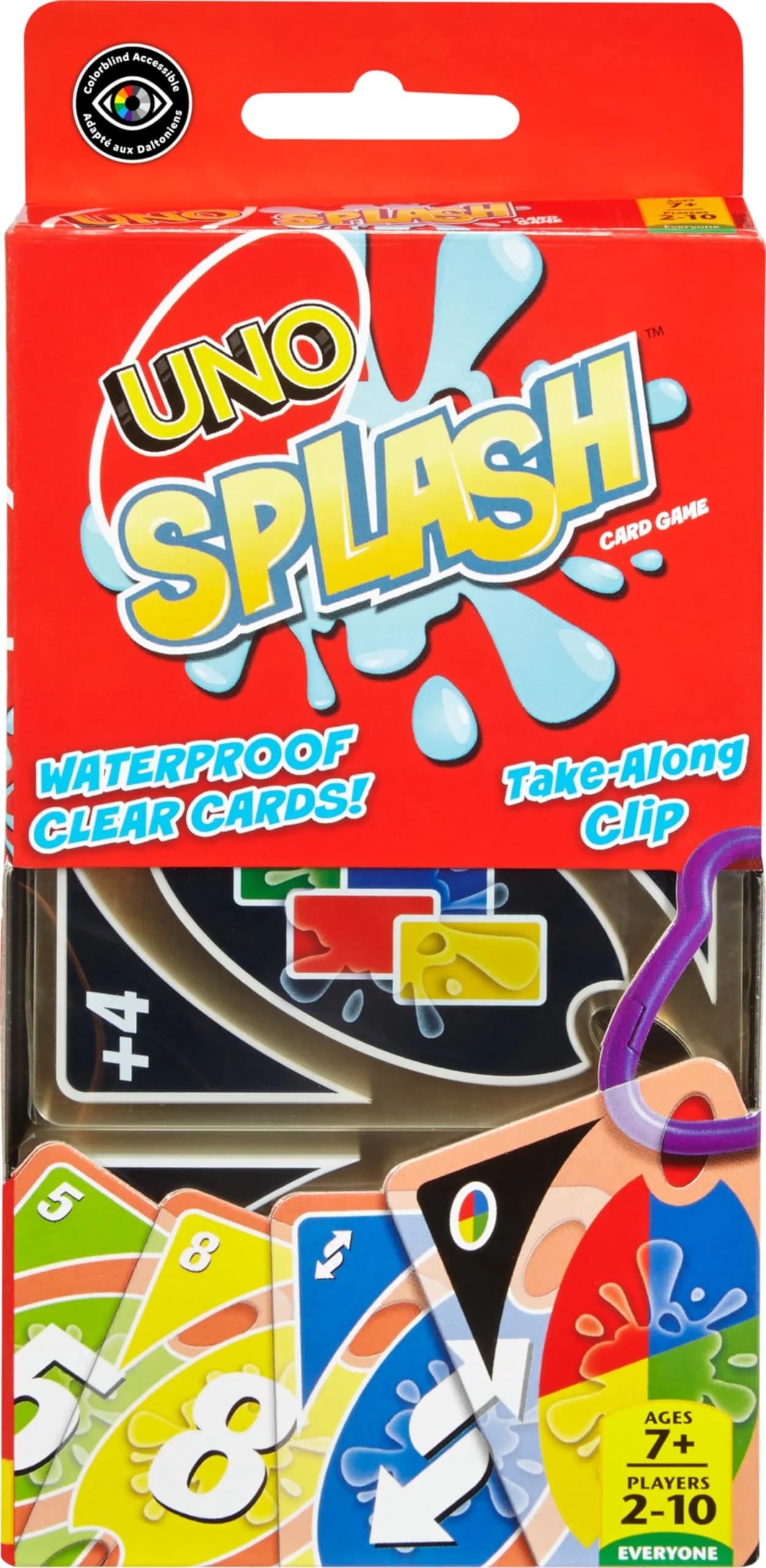 Mattel Games UNO Splash Card Game with Waterproof Cards and Portable Clip, Multicolor - main product image