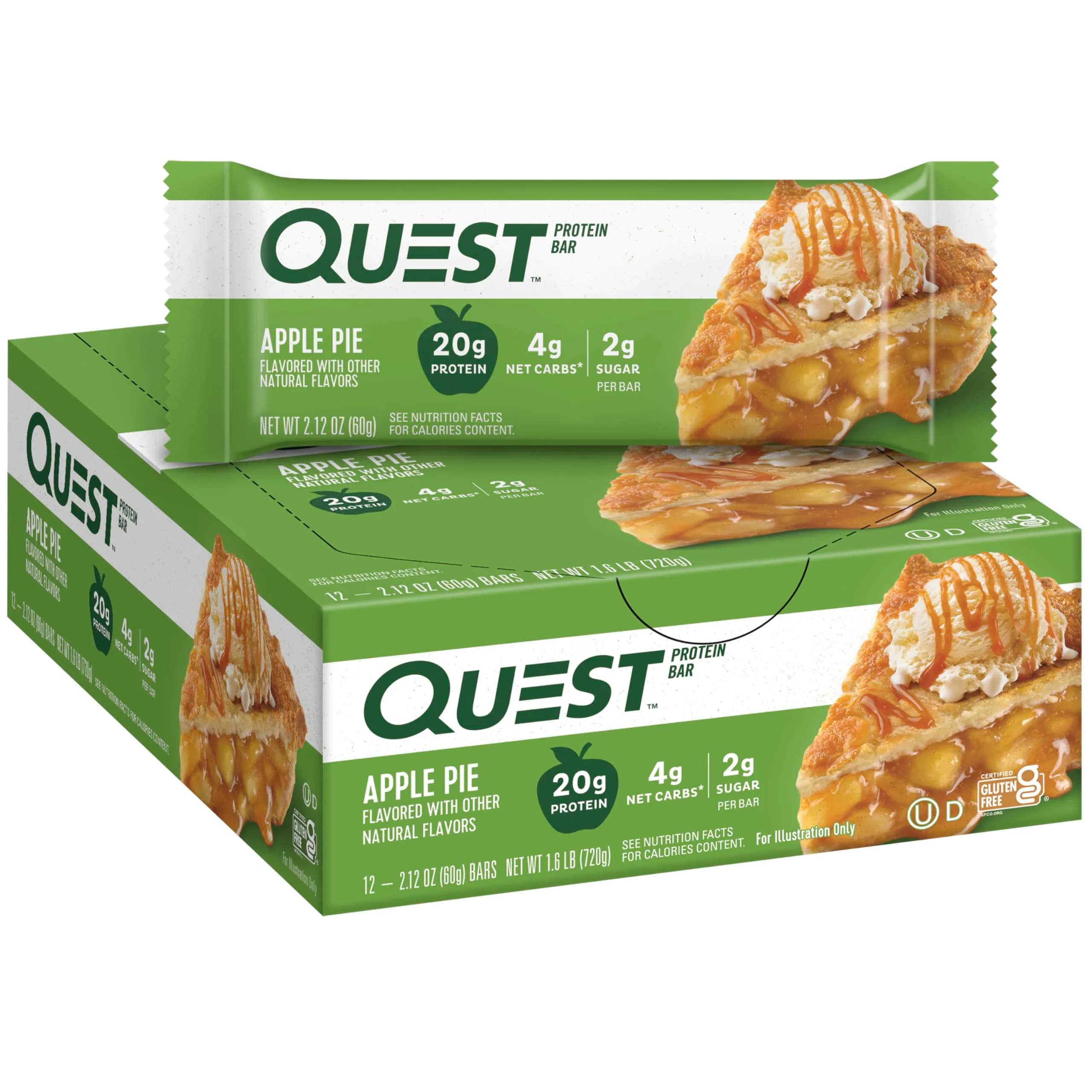 Quest Apple Pie Protein Bar 20g Protein 4g Net Carbs 12 Count | High Protein Snack Bar - main product image