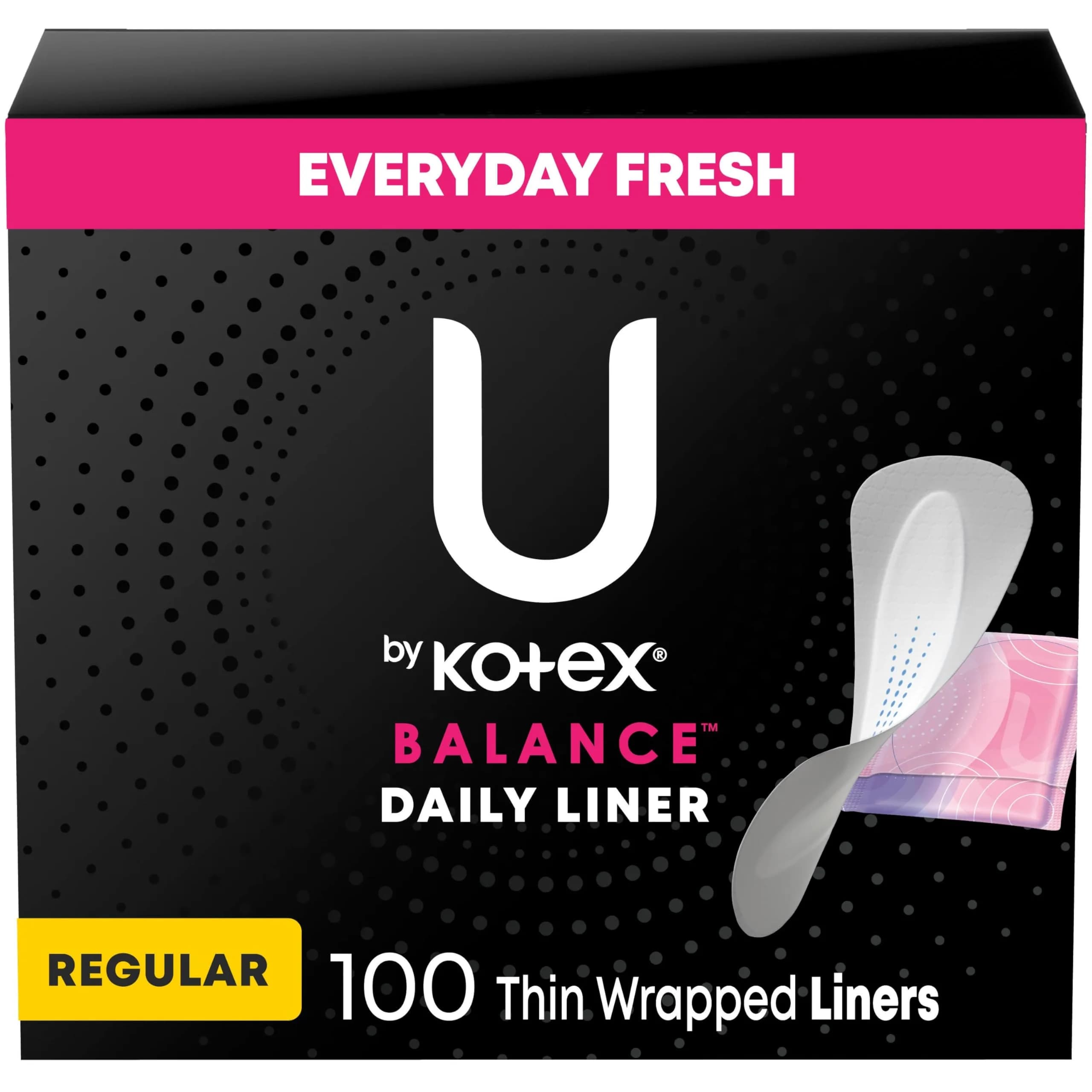 U by Kotex Balance Daily Panty Liners, 100 Count | Light Absorbency, Soft & Flexible Fit - main product image