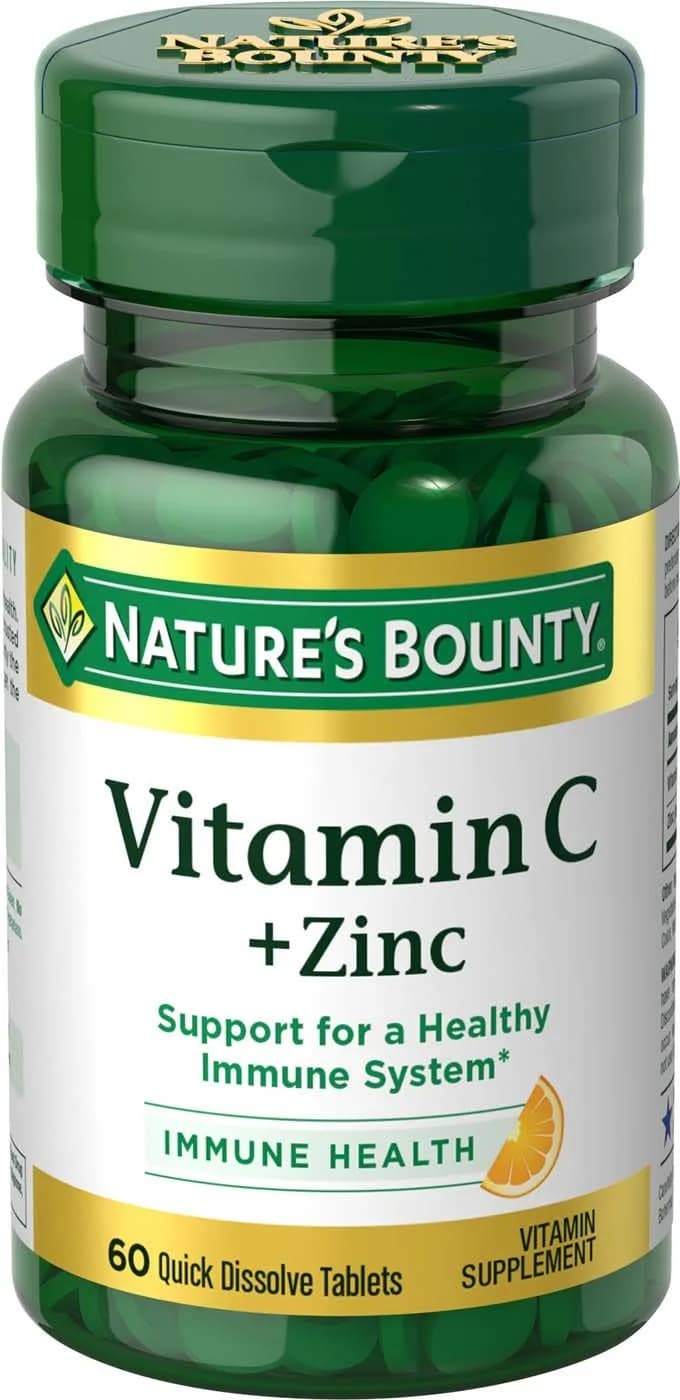 Nature's Bounty Vitamin C + Zinc Tablets 60 mg (60 Count) | Supports Immune Health with Antioxidant Zinc - main product image