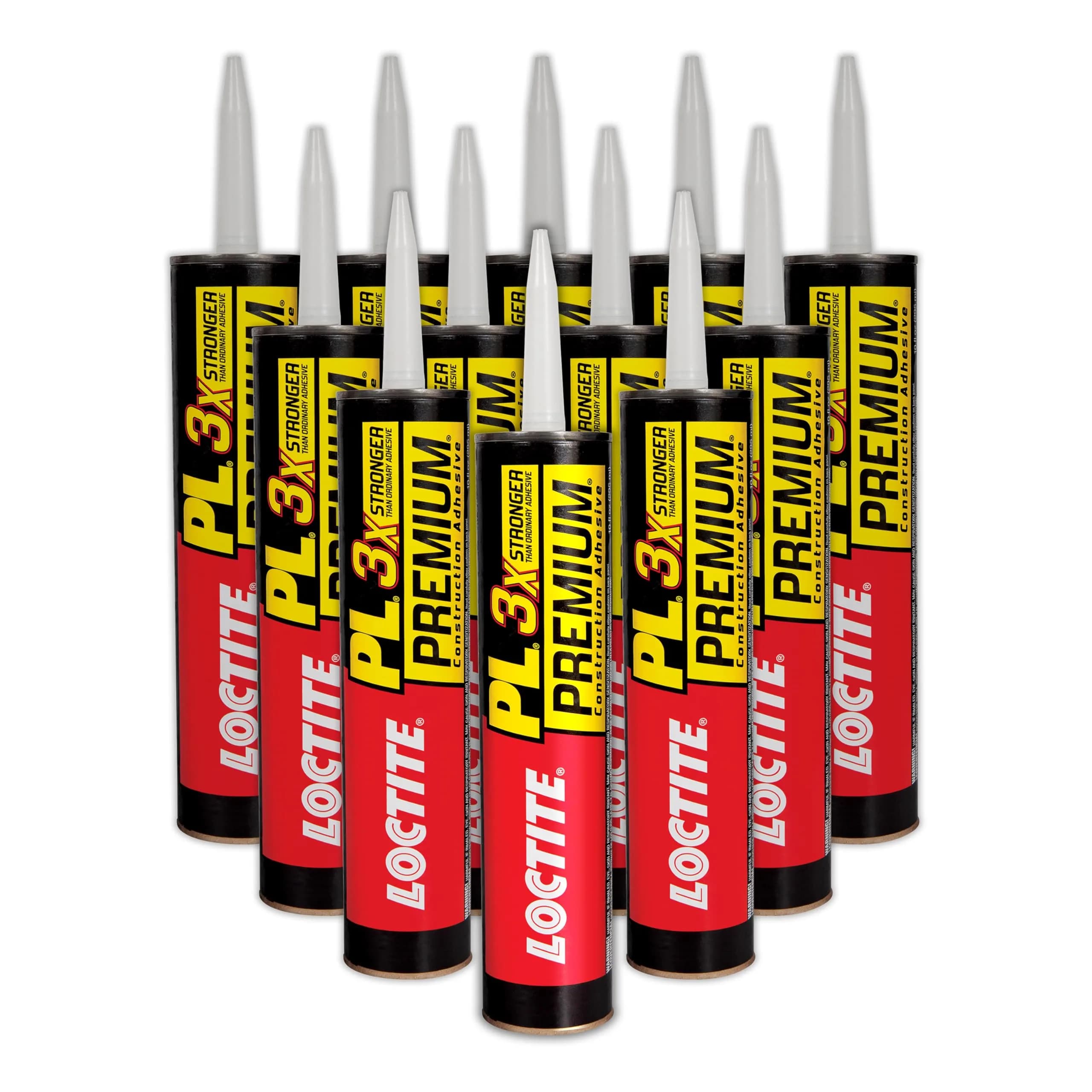Loctite PL Premium Polyurethane Construction Adhesive 10 fl oz (295 ml) Cartridge, 12 Pack | 3x Stronger Than Ordinary Adhesives - main product image