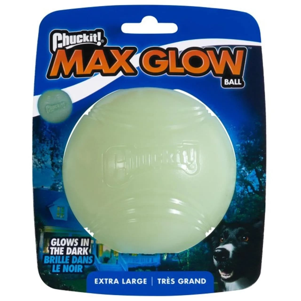 Chuckit! Max Glow Bouncy Ball XL 3.5in (8.9cm) | Glows for 30 Min After 5 Min Charge - main product image