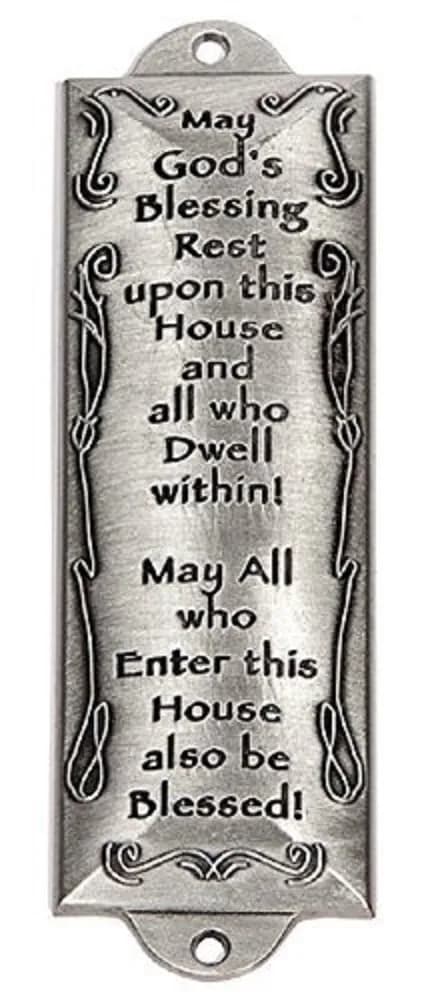 Holy Land Gifts Bless This House Pewter Mezuzah Plaque 10.8 cm (4.25 in) | Modern Religious Home Decor - main product image