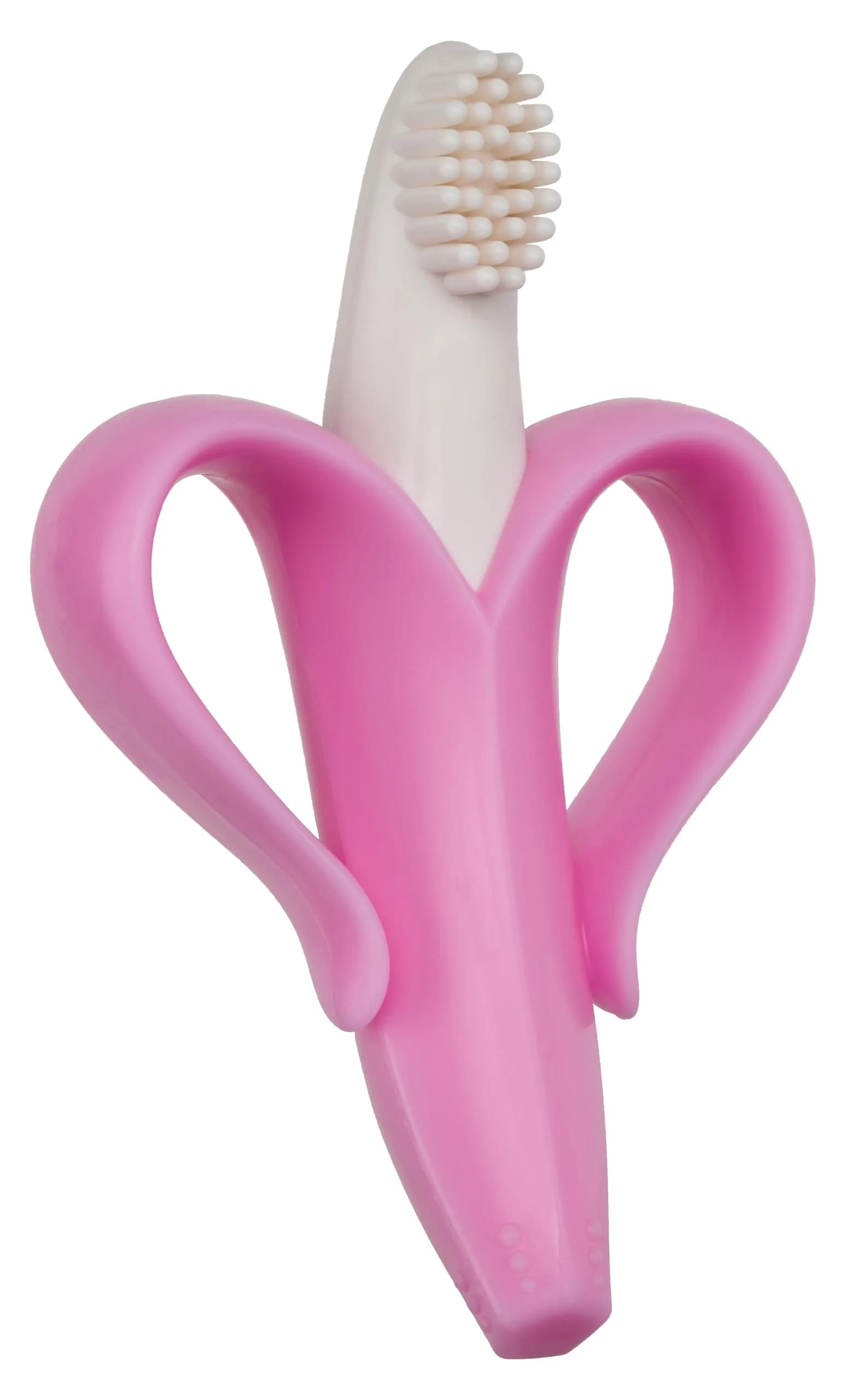 Baby Banana Pink Teether-Toothbrush | Soft Food-Grade Silicone for Gums & Teeth, Made in USA