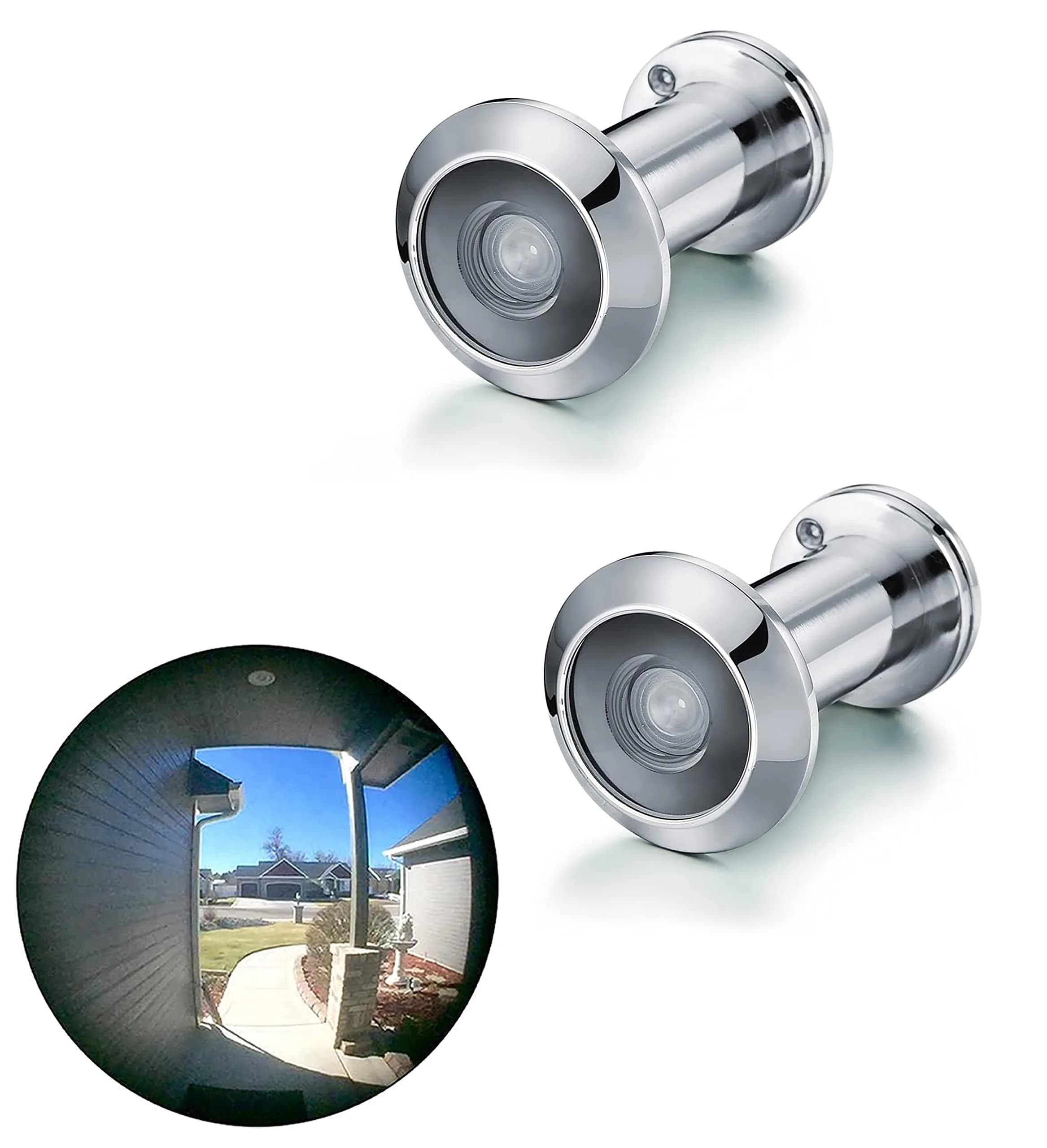 TOGU Door Viewer Peephole 220° Brass Polished Chrome | Heavy Duty Privacy Cover (70-120 chars)
