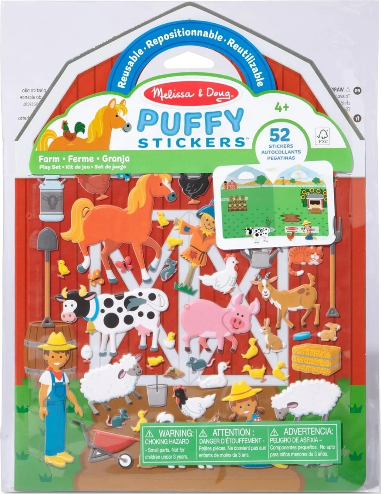 Melissa & Doug Puffy Sticker Play Set – On The Farm, 52 Reusable Stickers with 2 Scenes | Creative Farm Fun for Kids 4+ - main product image
