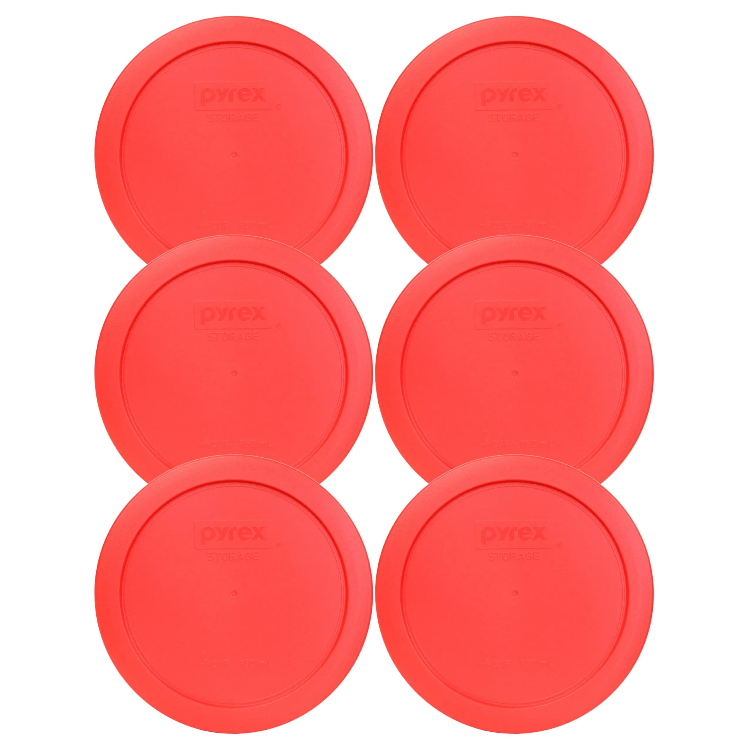 Pyrex 7201-PC (4-Cup) Red Food Storage Lids (6-Pack) | Made in USA, BPA Free, Dishwasher Safe