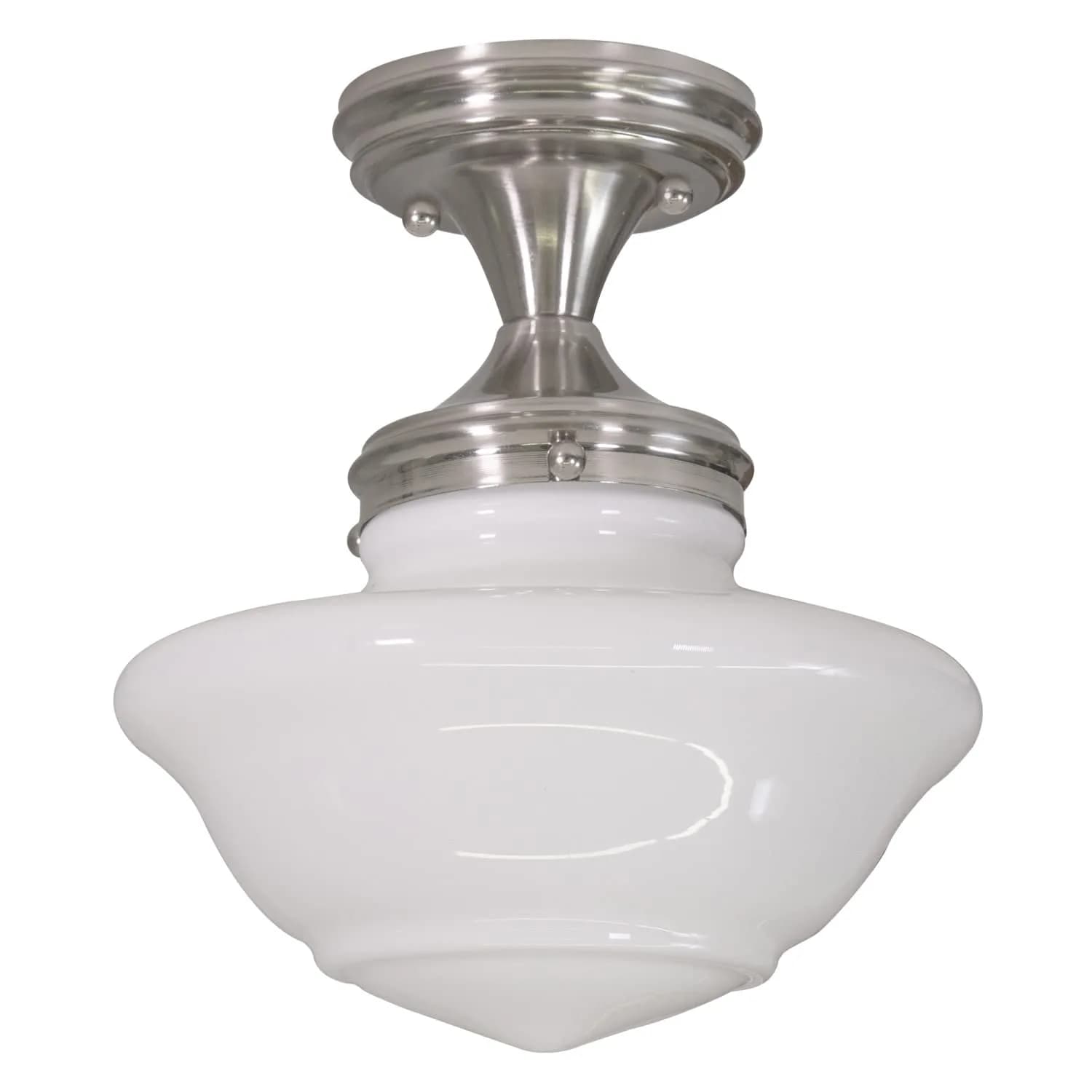 Design House Vintage-Inspired Schoolhouse Semi-Flush Mount Ceiling Light, 9 in x 9 in x 10 in, Satin Nickel, White Glass Shade, 577494 | Classic ceiling fixture for home
