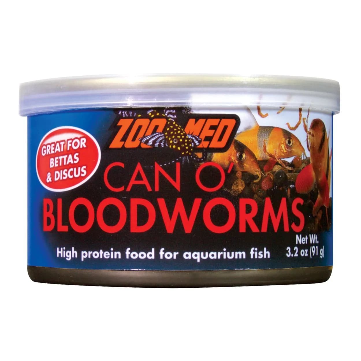 Zoo Med Can O' Bloodworms 3.2 oz | High-Protein Fish Food for Aquarium Fish - main product image
