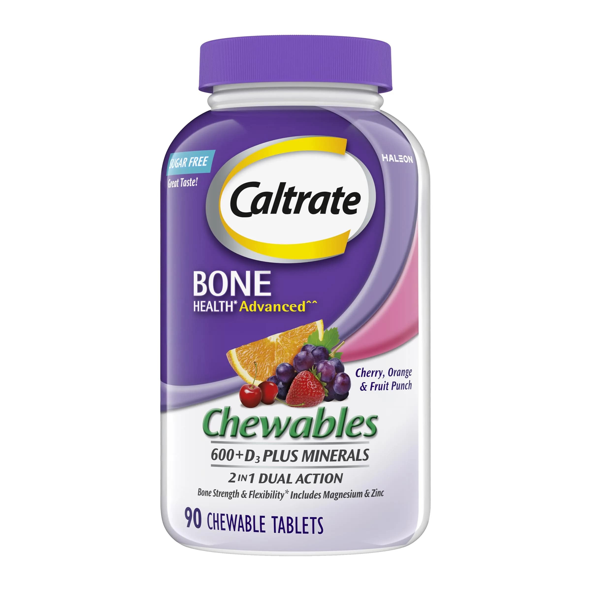 Caltrate Chewables 600 Plus D3 Calcium & Vitamin D Supplement 90 Count | Sugar-Free Bone Support