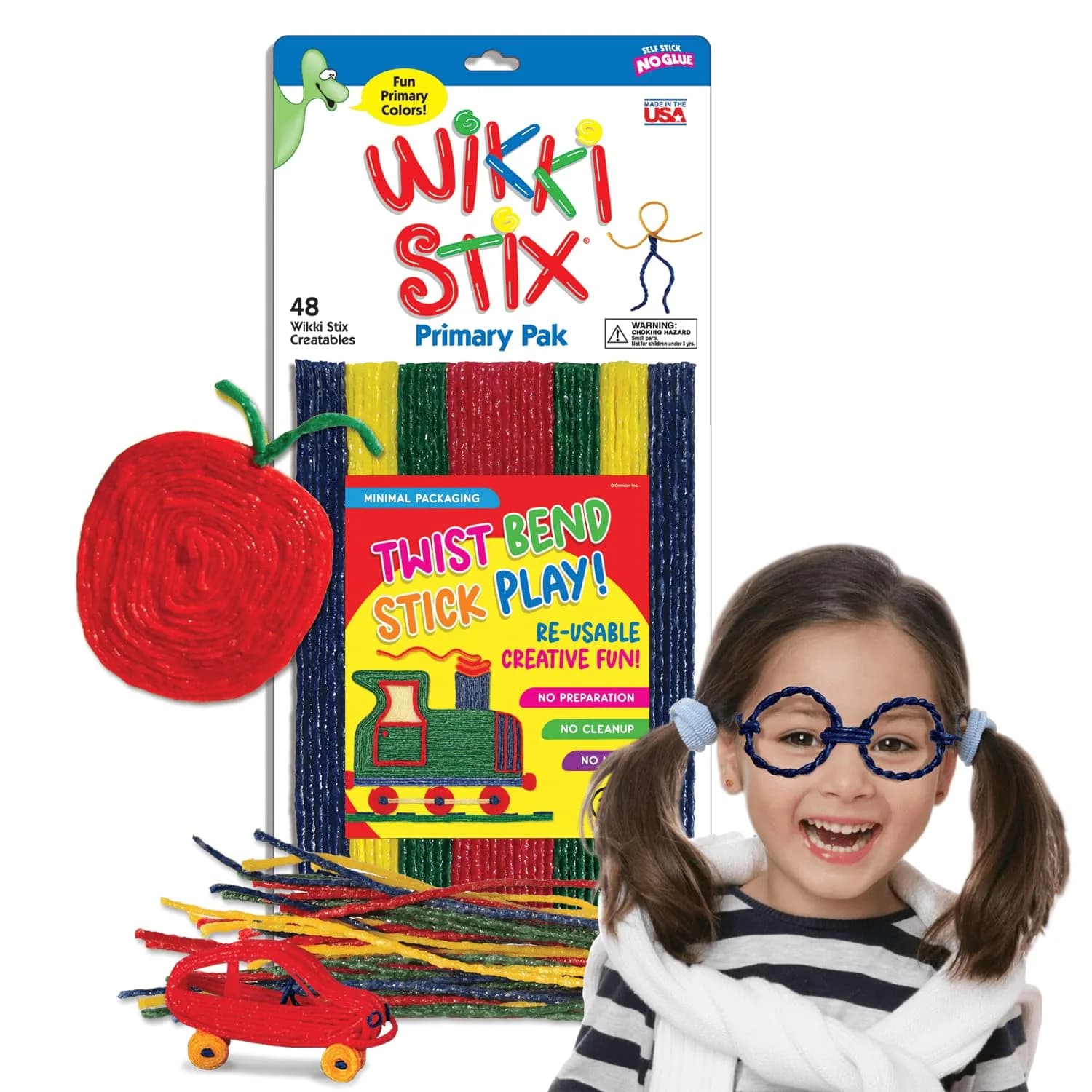 Wikki Stix Primary Colors Craft Sticks (48 Count, 8-Inch) | Reusable Waxed Yarn for Kids' Art & STEM Projects - main product image