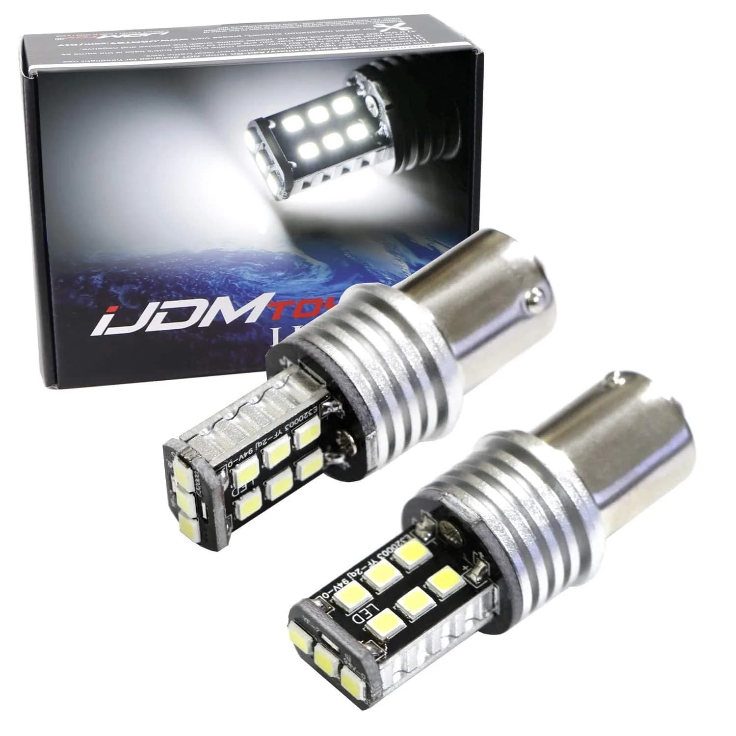 iJDMTOY White LED DRL Bulbs for VW MK6 Jetta & Mitsubishi Lancer/Evo X 1156 7506 7527 Fitment | 6000K Cool White Beam - main product image