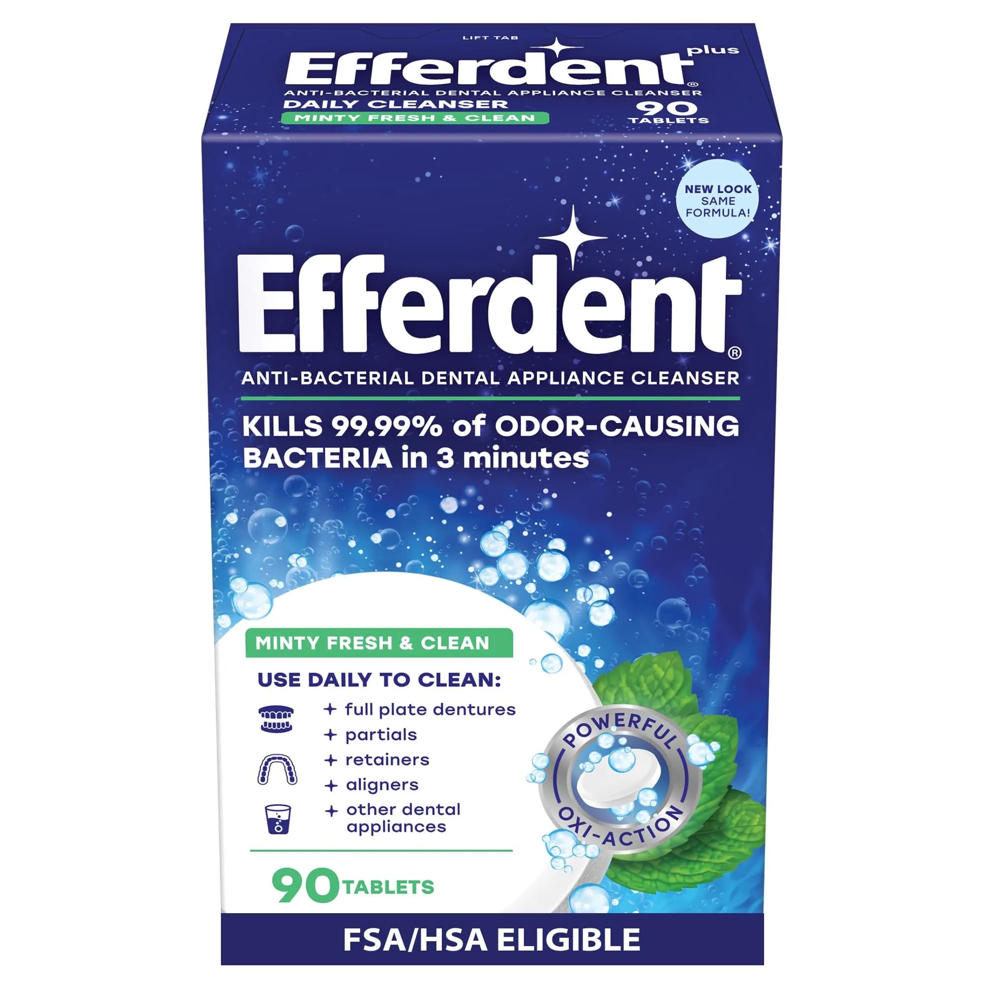 Efferdent Minty Fresh & Clean Denture Cleaner Tablets 90 Count | Kills 99.99% Bacteria - main product image